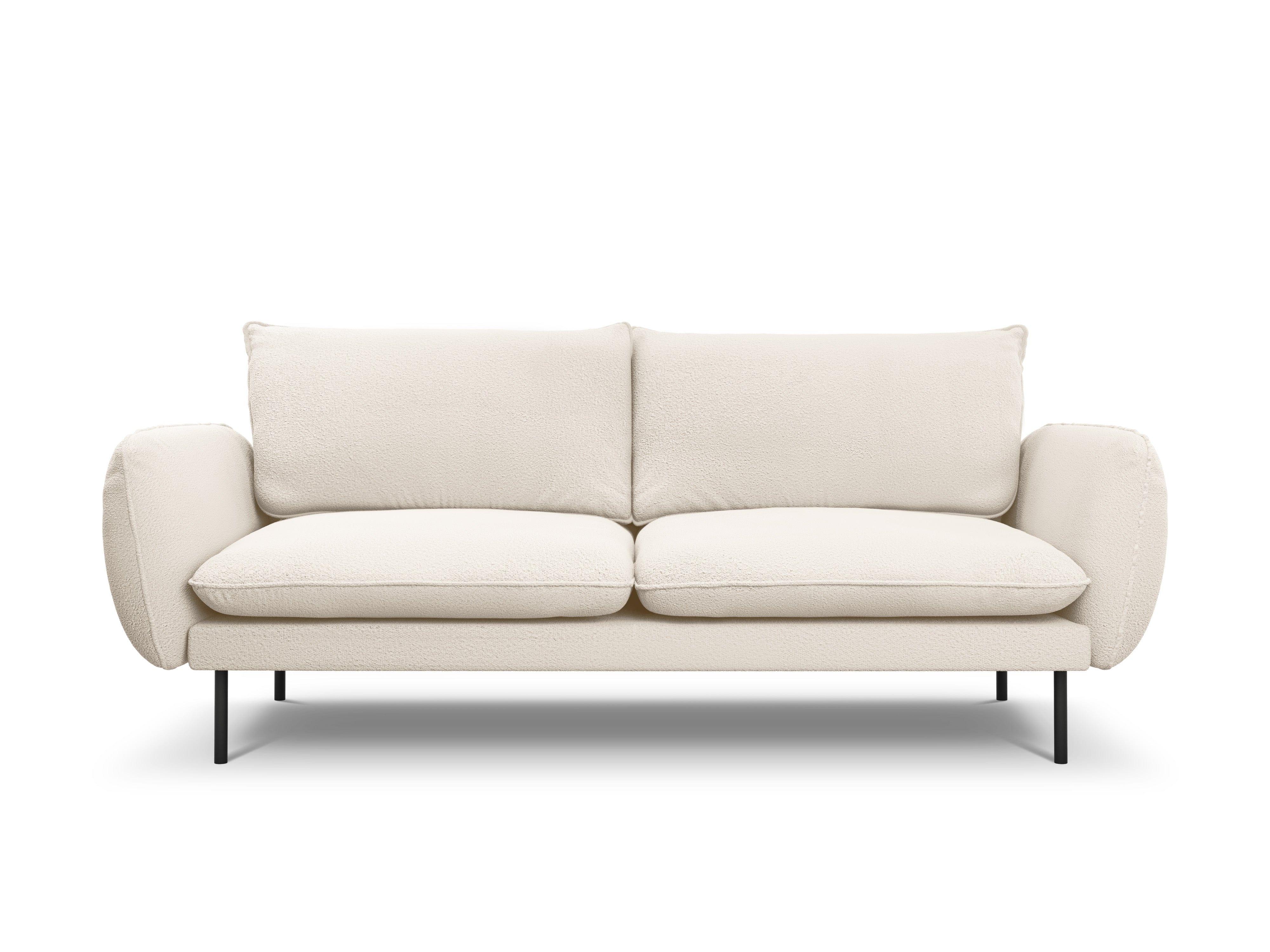 Sofa w tkaninie boucle 3-osobowa VIENNA beżowy z czarną podstawą Cosmopolitan Design Eye on Design