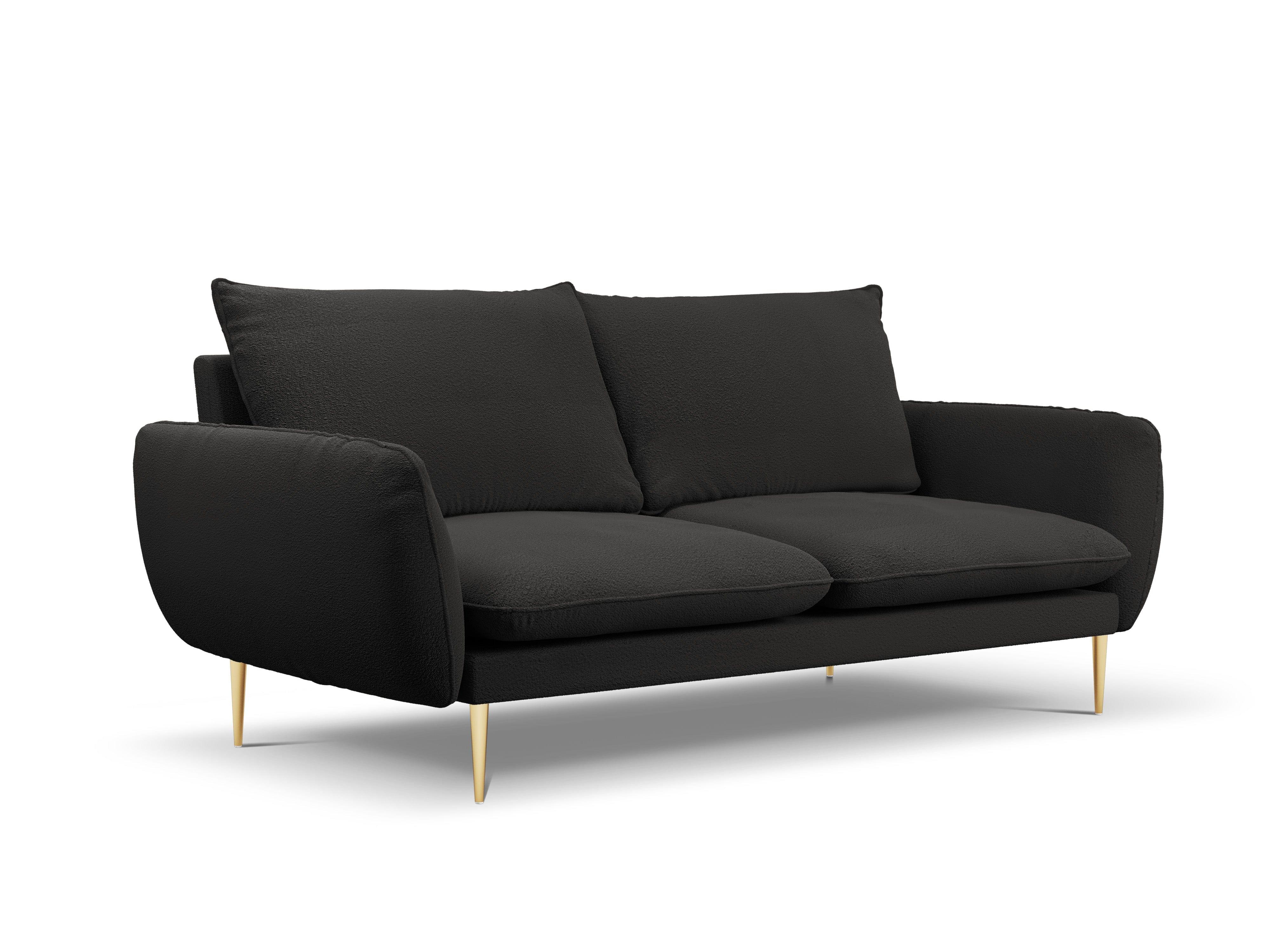 Sofa w tkaninie boucle 3-osobowa VIENNA czarny ze złotą podstawą Cosmopolitan Design Eye on Design