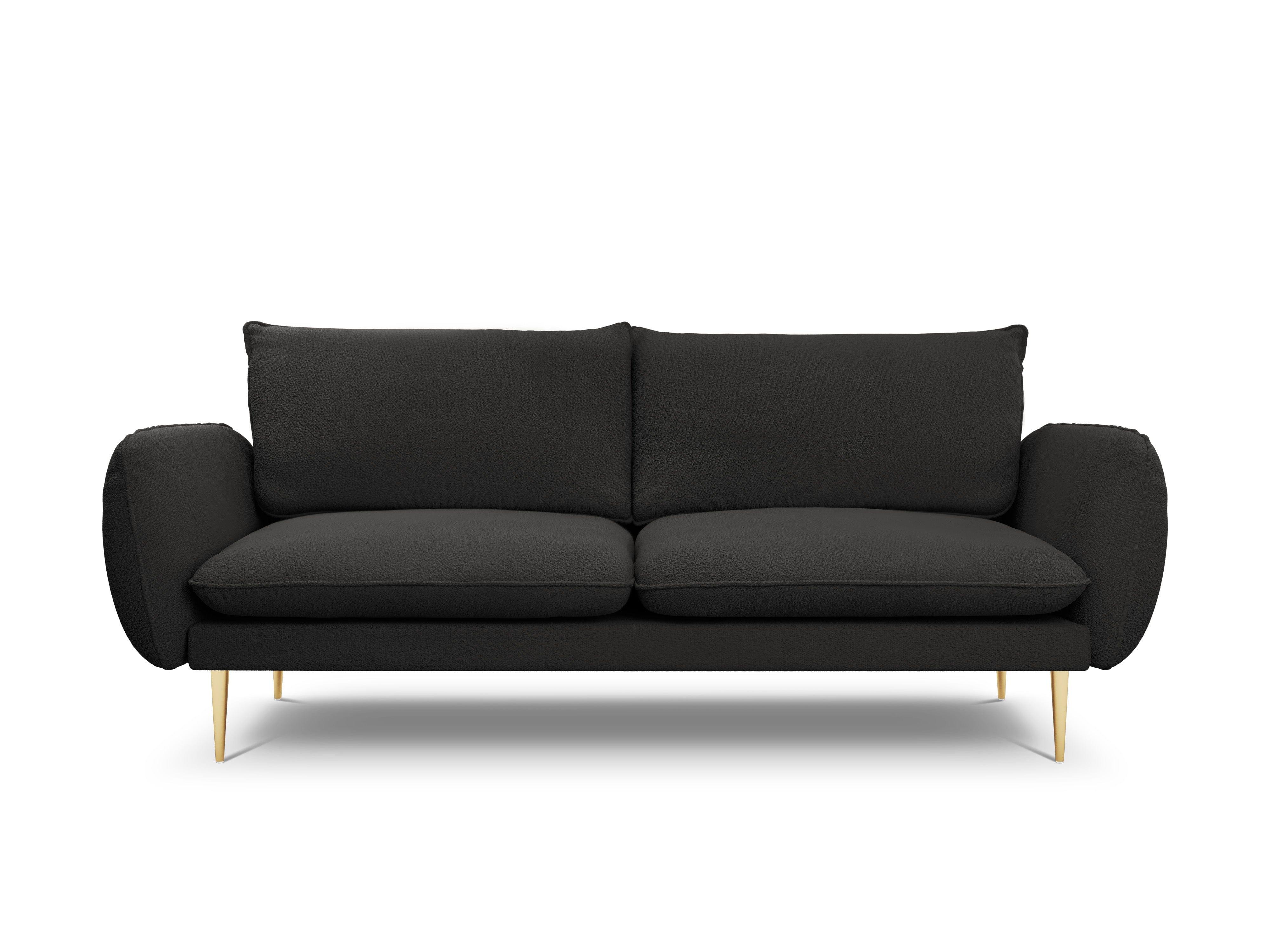 Sofa w tkaninie boucle 3-osobowa VIENNA czarny ze złotą podstawą Cosmopolitan Design Eye on Design