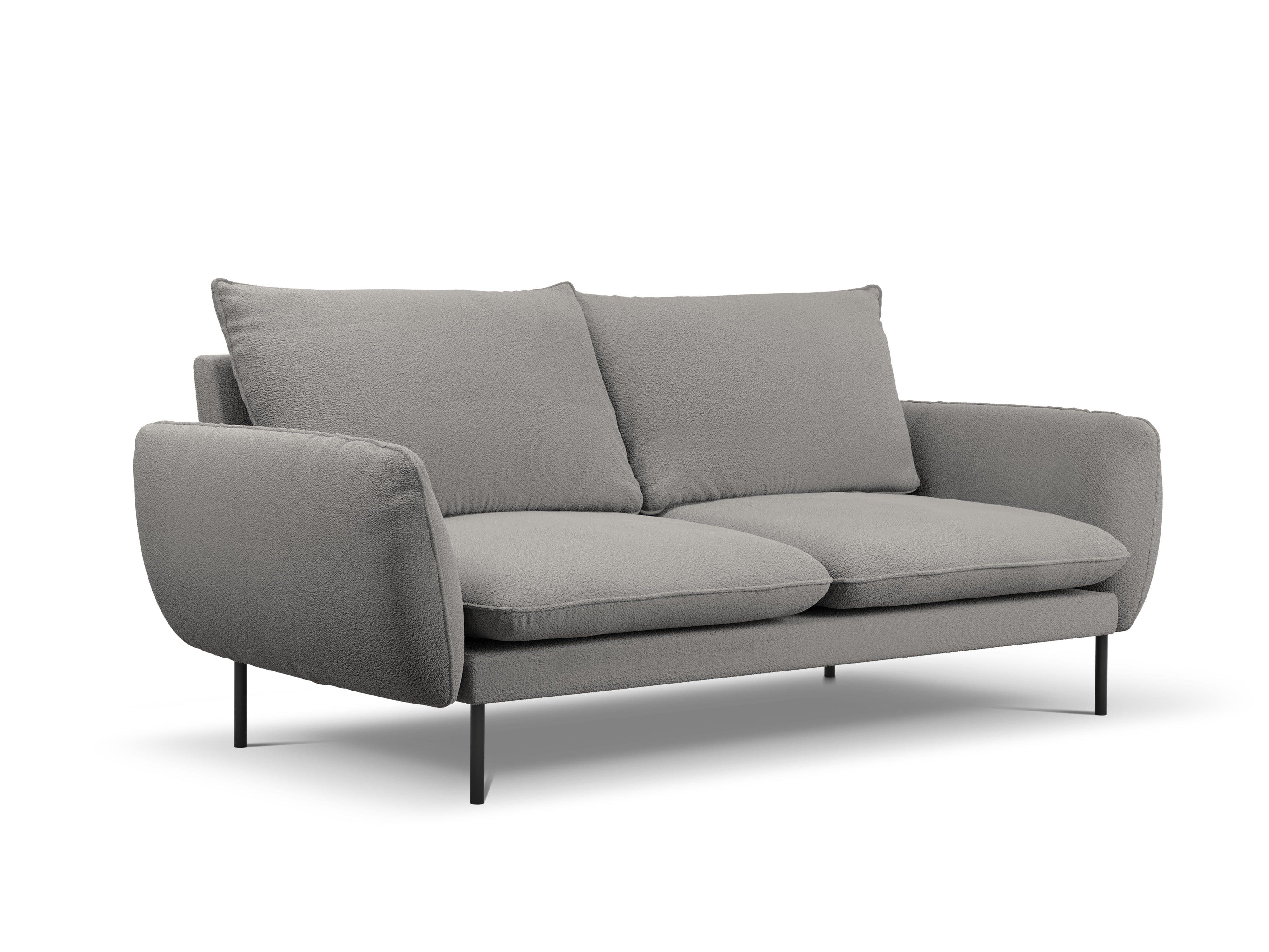 Sofa w tkaninie boucle 3-osobowa VIENNA szary z czarną podstawą Cosmopolitan Design Eye on Design
