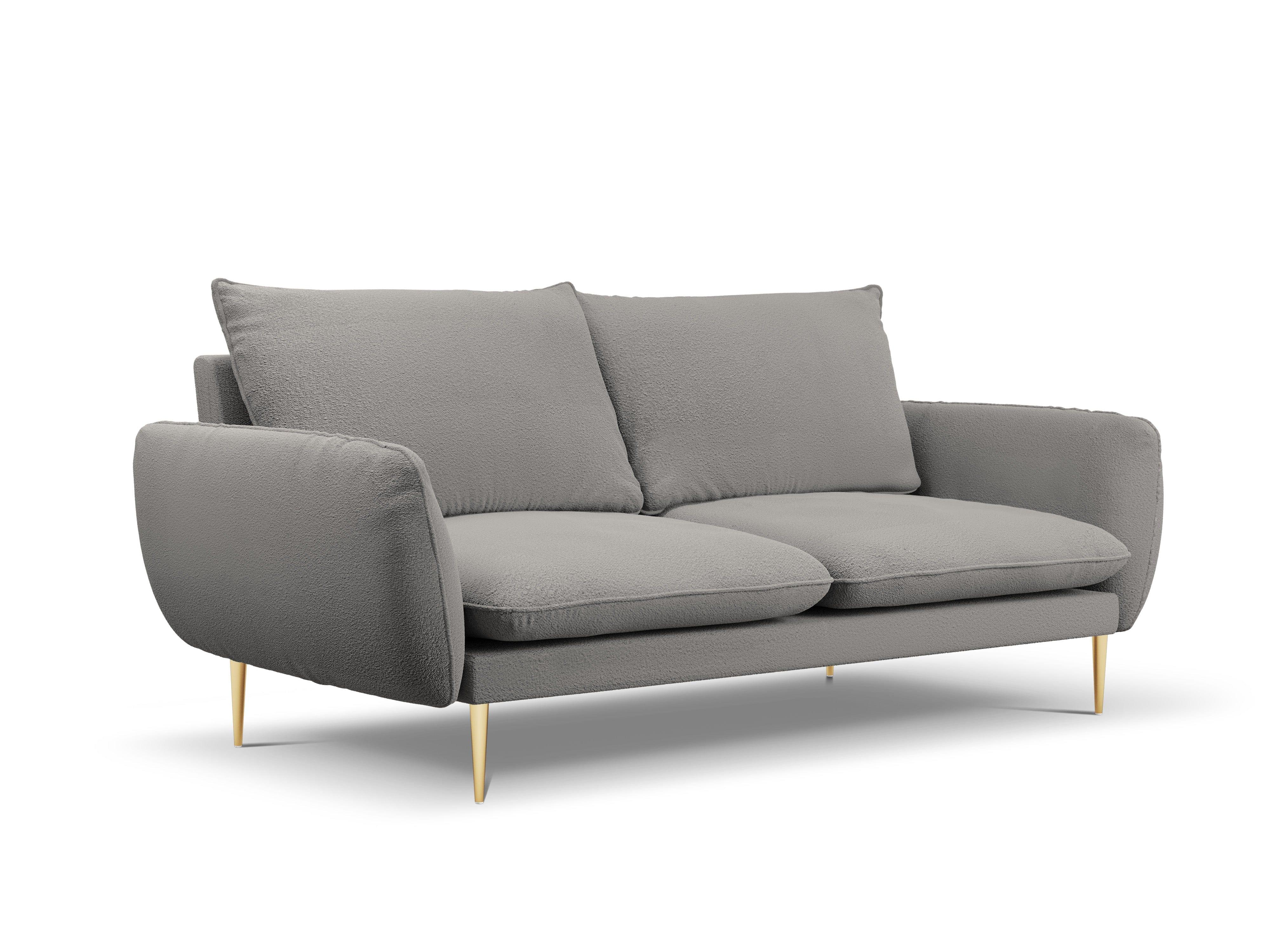 Sofa w tkaninie boucle 3-osobowa VIENNA szary ze złotą podstawą Cosmopolitan Design Eye on Design