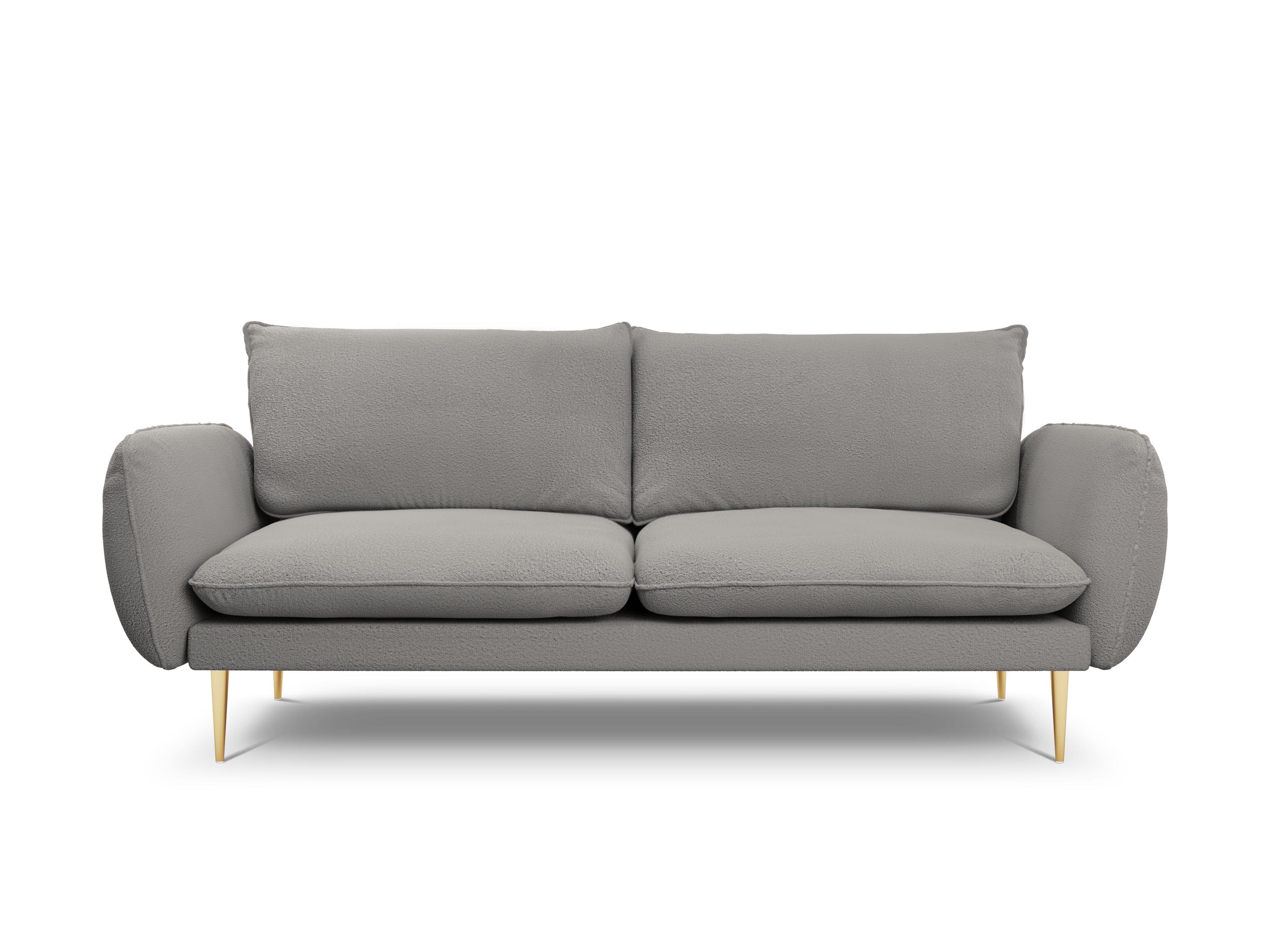 Sofa w tkaninie boucle 3-osobowa VIENNA szary ze złotą podstawą Cosmopolitan Design Eye on Design
