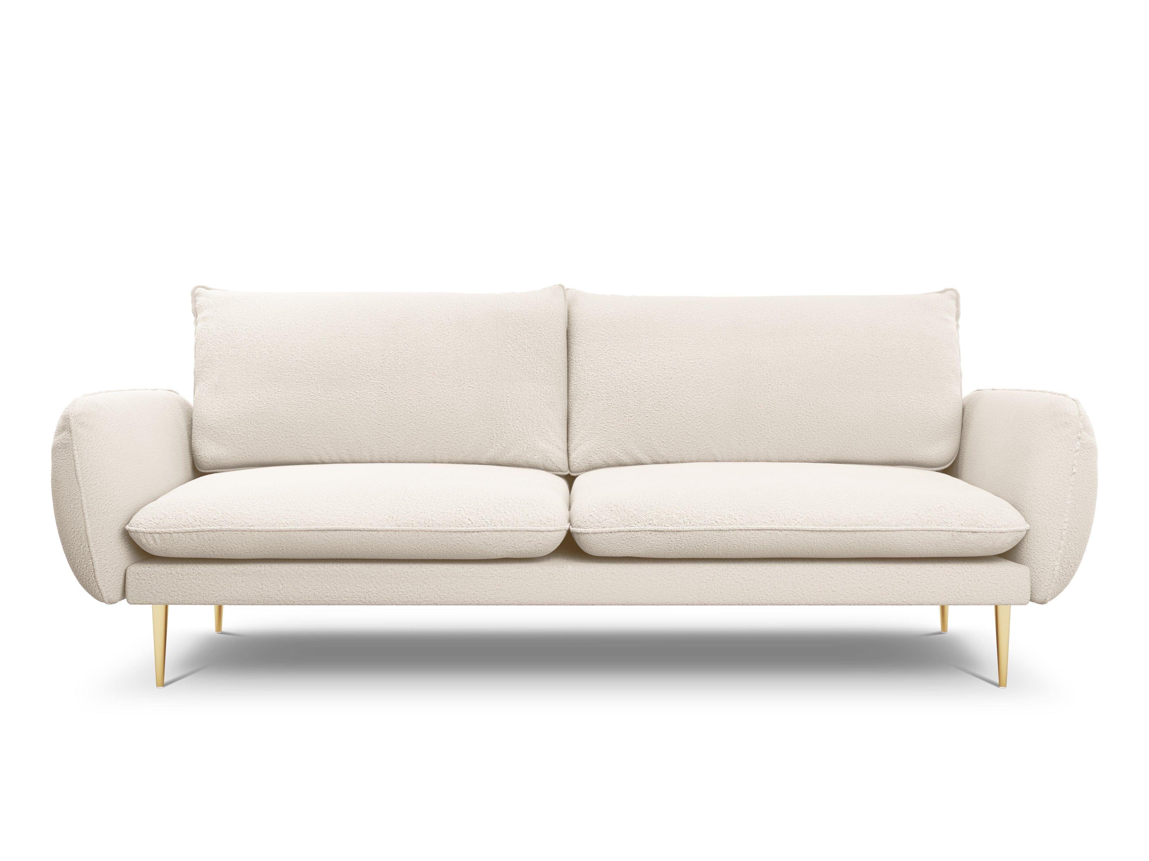 Sofa w tkaninie boucle 4-osobowa VIENNA beżowy ze złotą podstawą Cosmopolitan Design Eye on Design