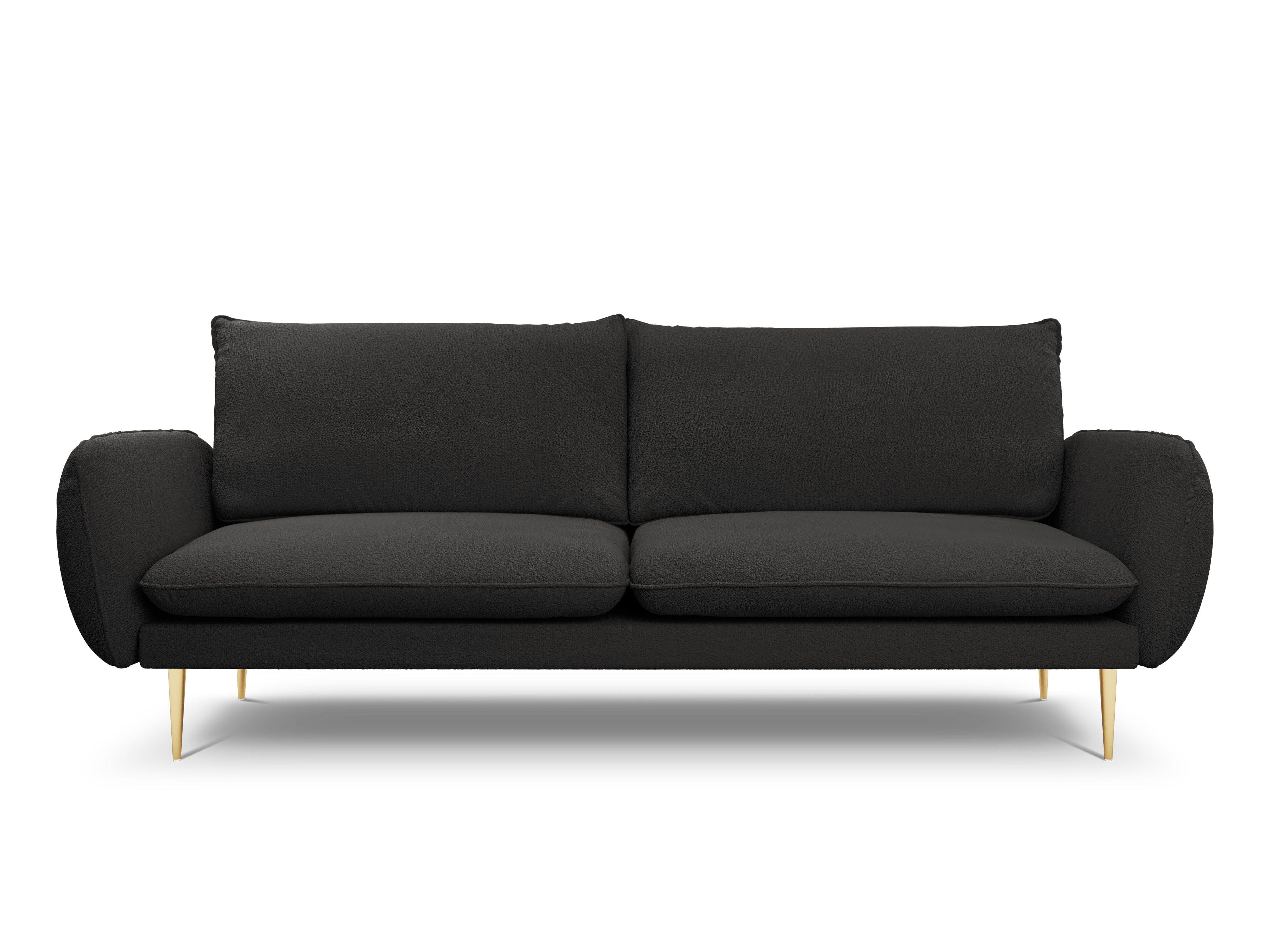 Sofa w tkaninie boucle 4-osobowa VIENNA czarny ze złotą podstawą Cosmopolitan Design Eye on Design