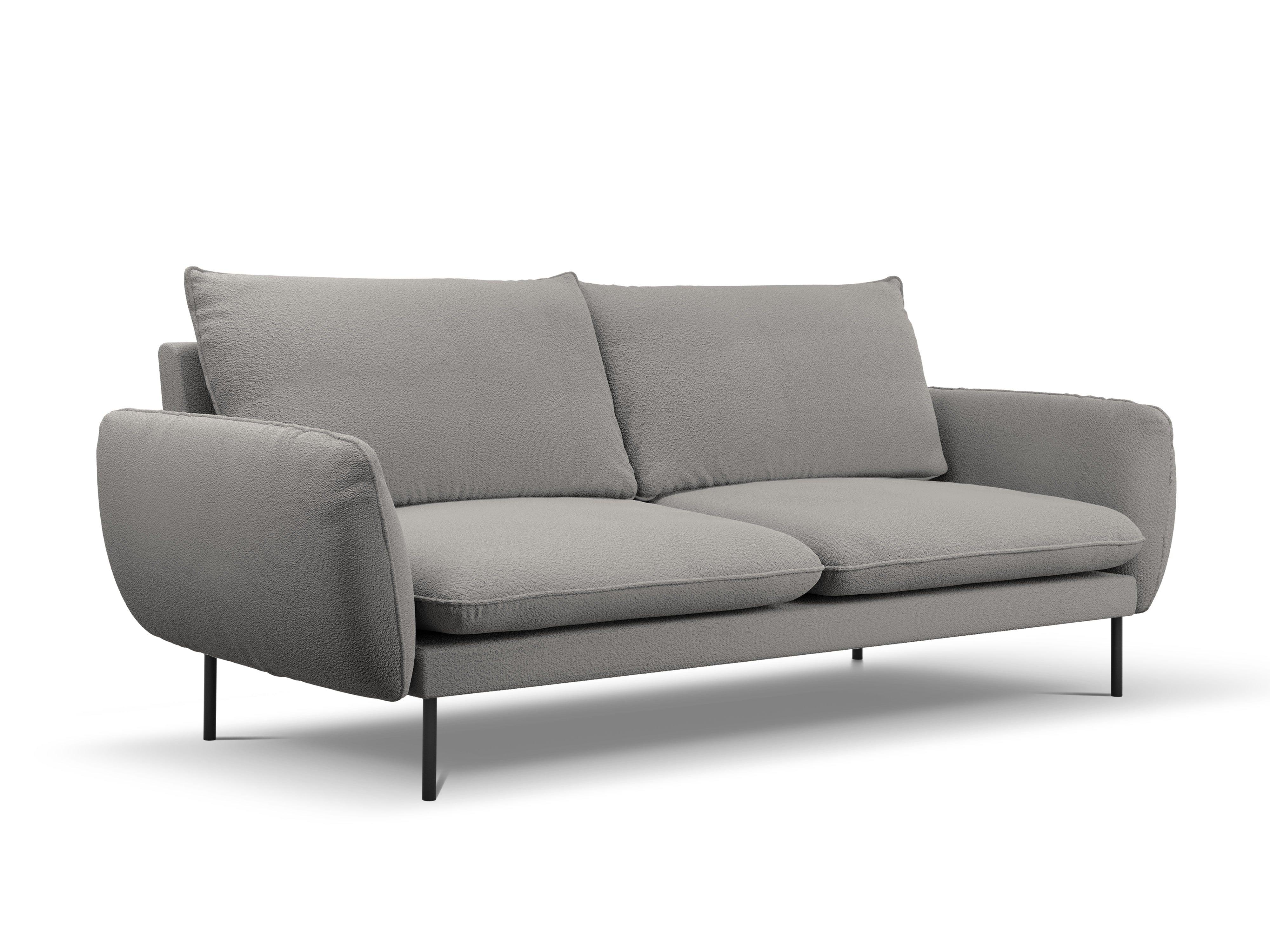 Sofa w tkaninie boucle 4-osobowa VIENNA szary z czarną podstawą Cosmopolitan Design Eye on Design