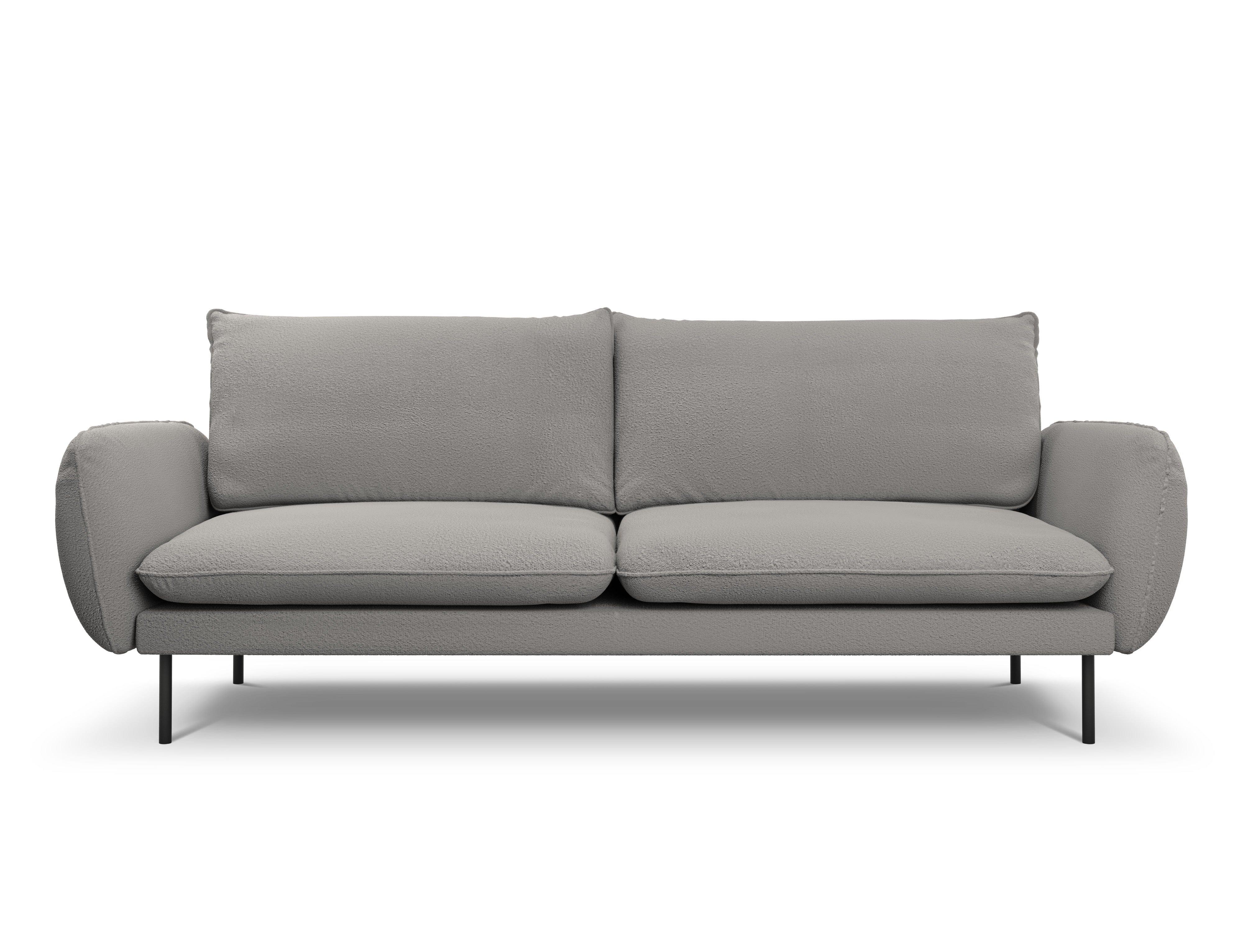 Sofa w tkaninie boucle 4-osobowa VIENNA szary z czarną podstawą Cosmopolitan Design Eye on Design