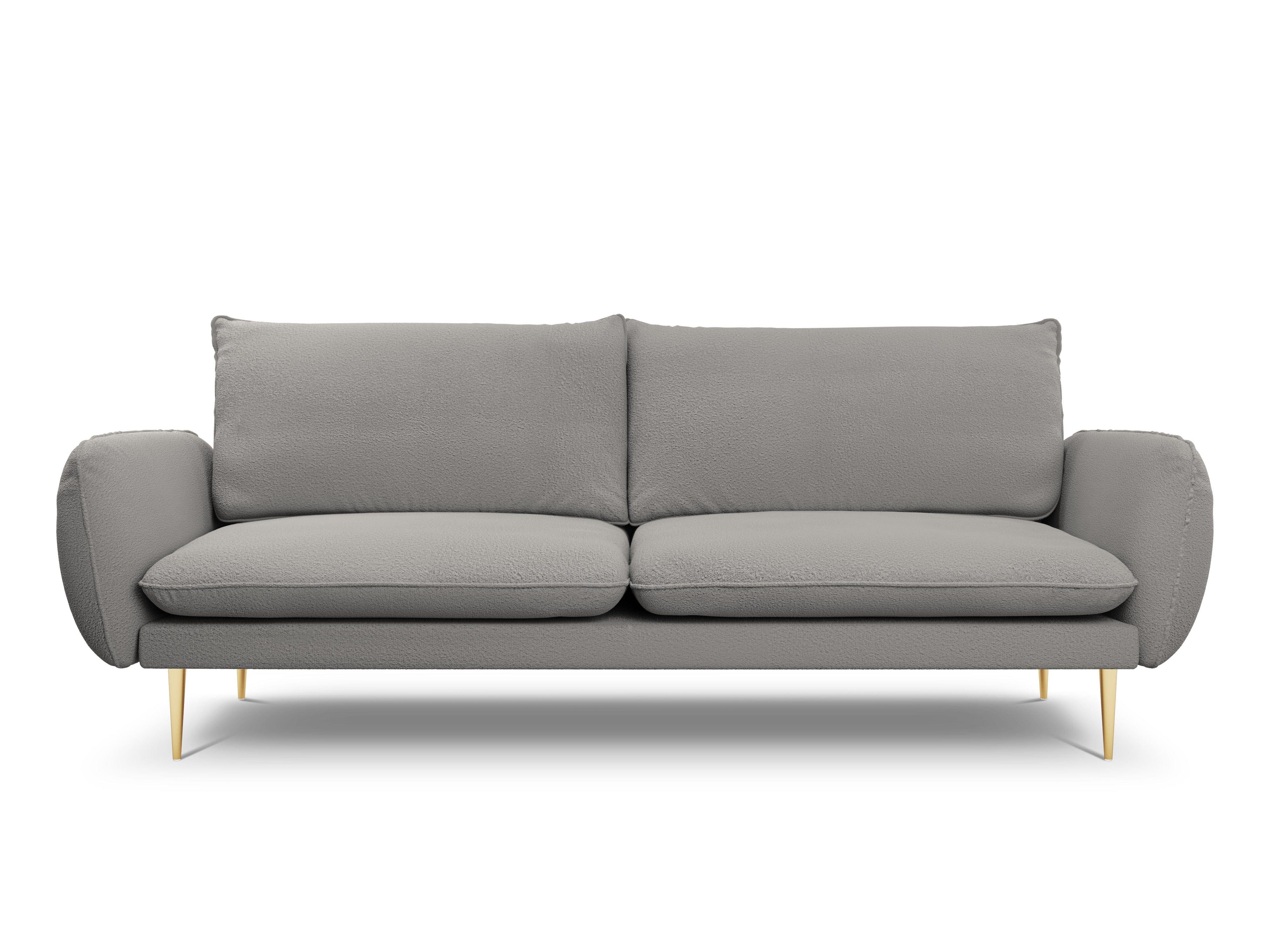 Sofa w tkaninie boucle 4-osobowa VIENNA szary ze złotą podstawą Cosmopolitan Design Eye on Design