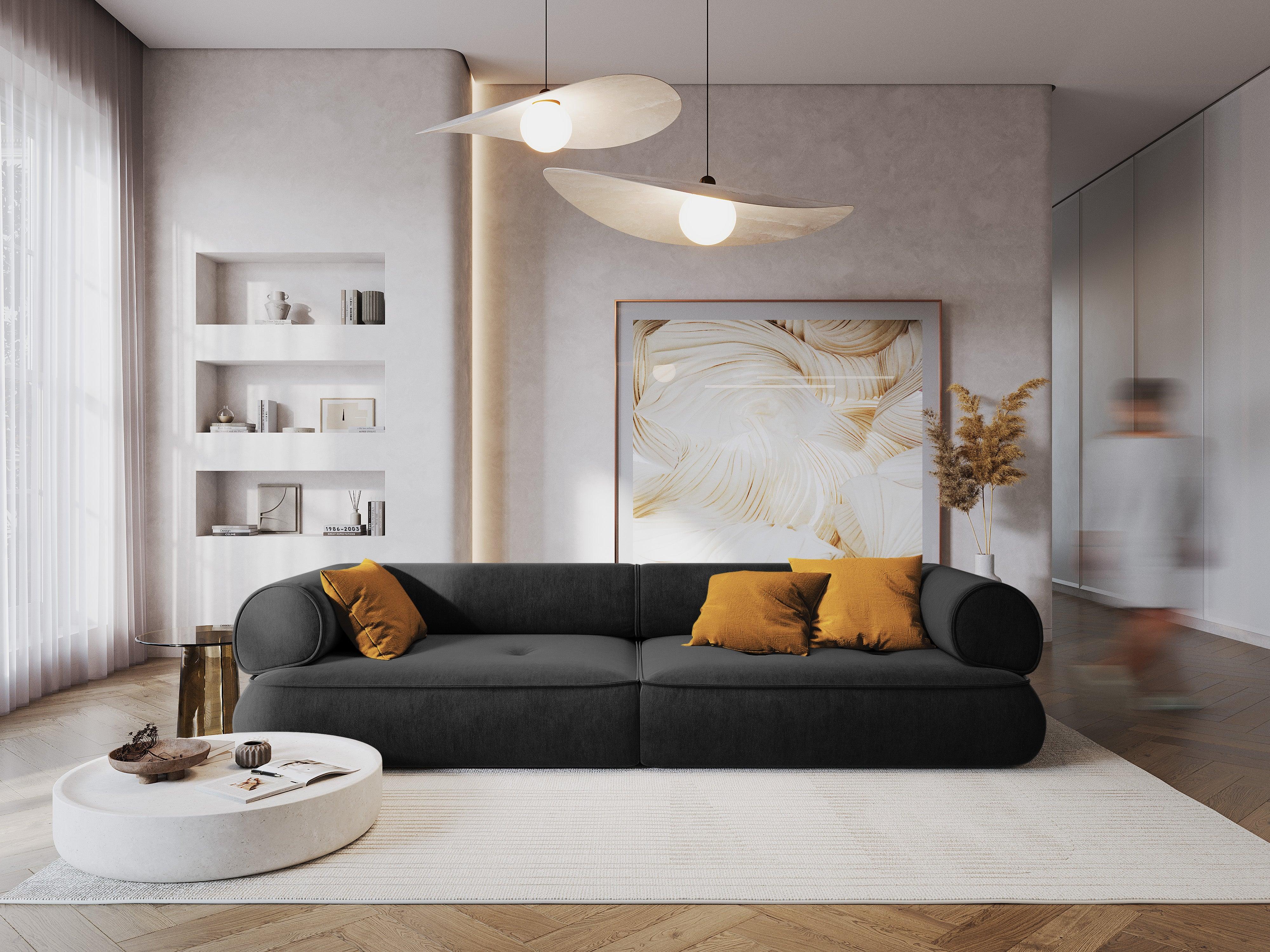 Sofa w tkaninie szenilowej 4-osobowa LILY antracytowy Maison Heritage Eye on Design
