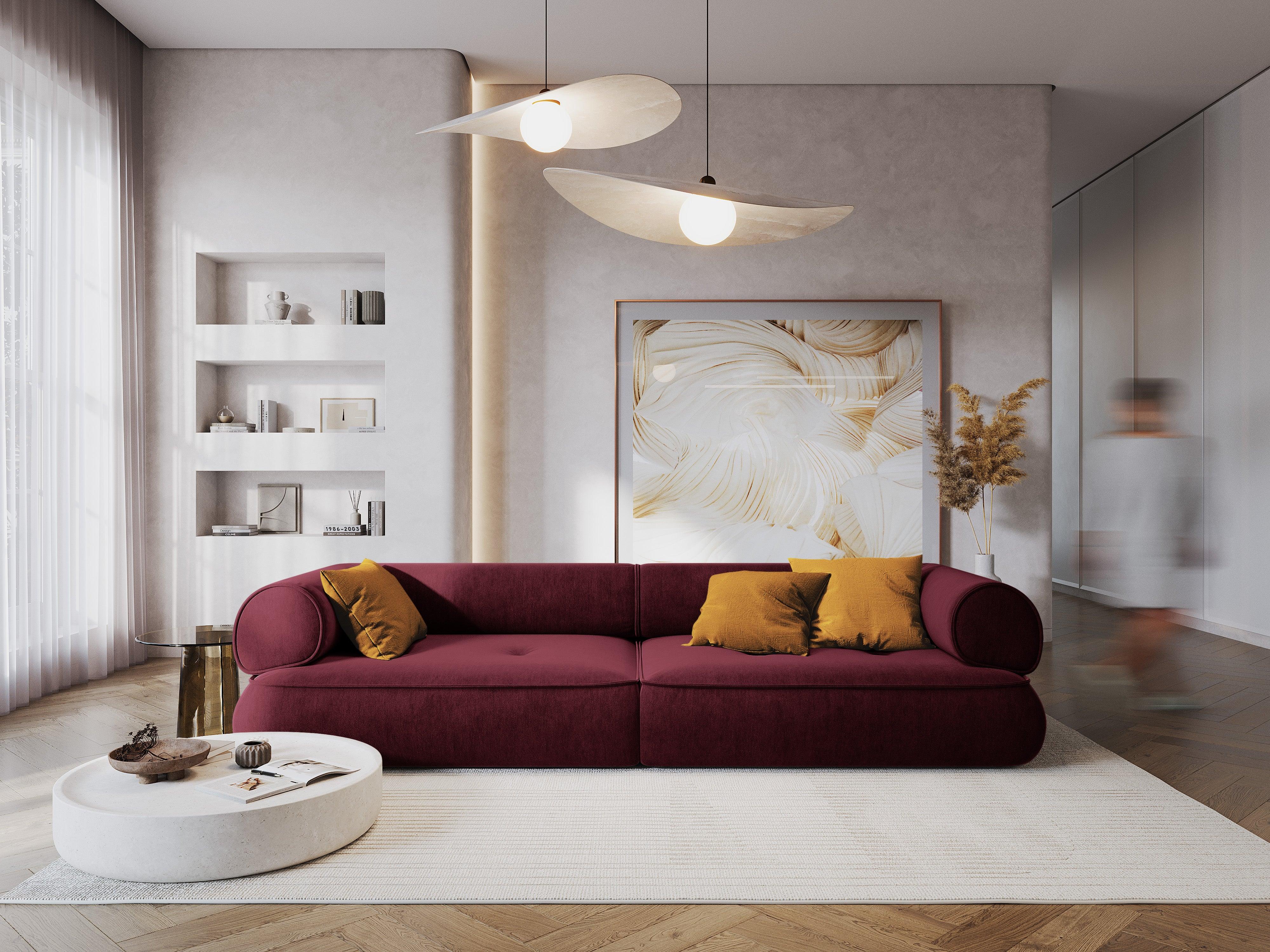 Sofa w tkaninie szenilowej 4-osobowa LILY burgundowy Maison Heritage Eye on Design
