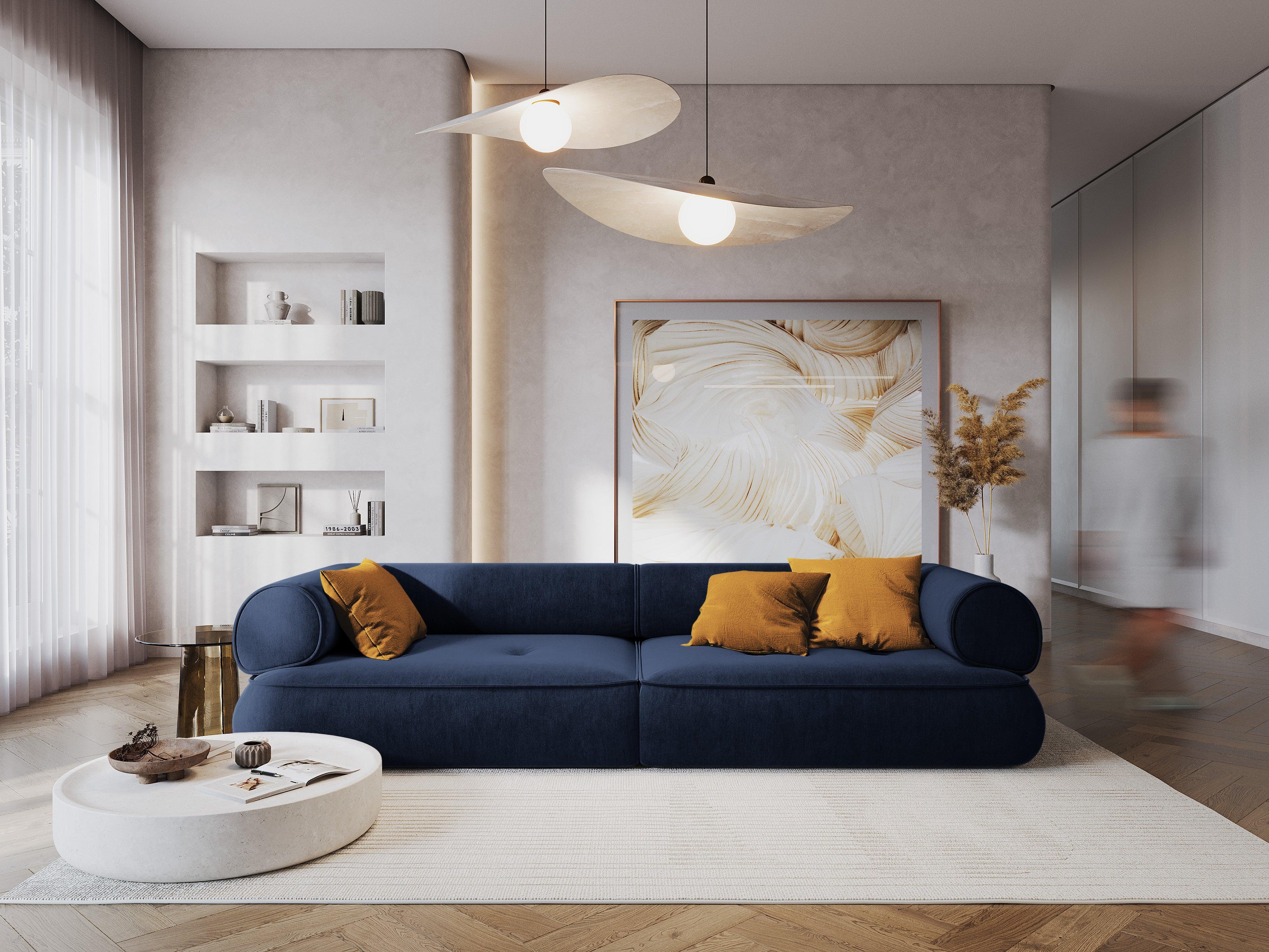Sofa w tkaninie szenilowej 4-osobowa LILY ciemnoniebieski Maison Heritage Eye on Design