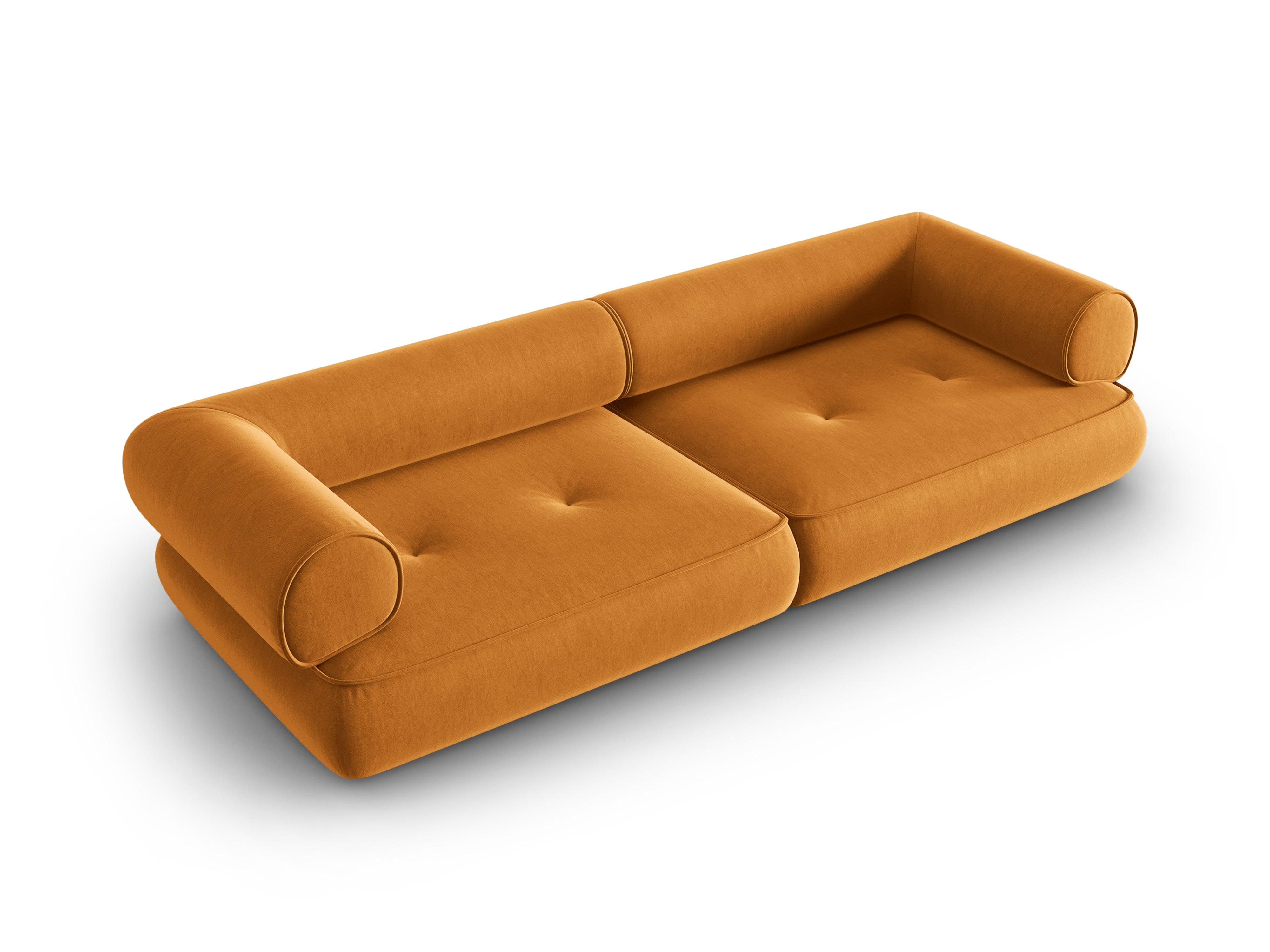 Sofa w tkaninie szenilowej 4-osobowa LILY musztardowy Maison Heritage Eye on Design