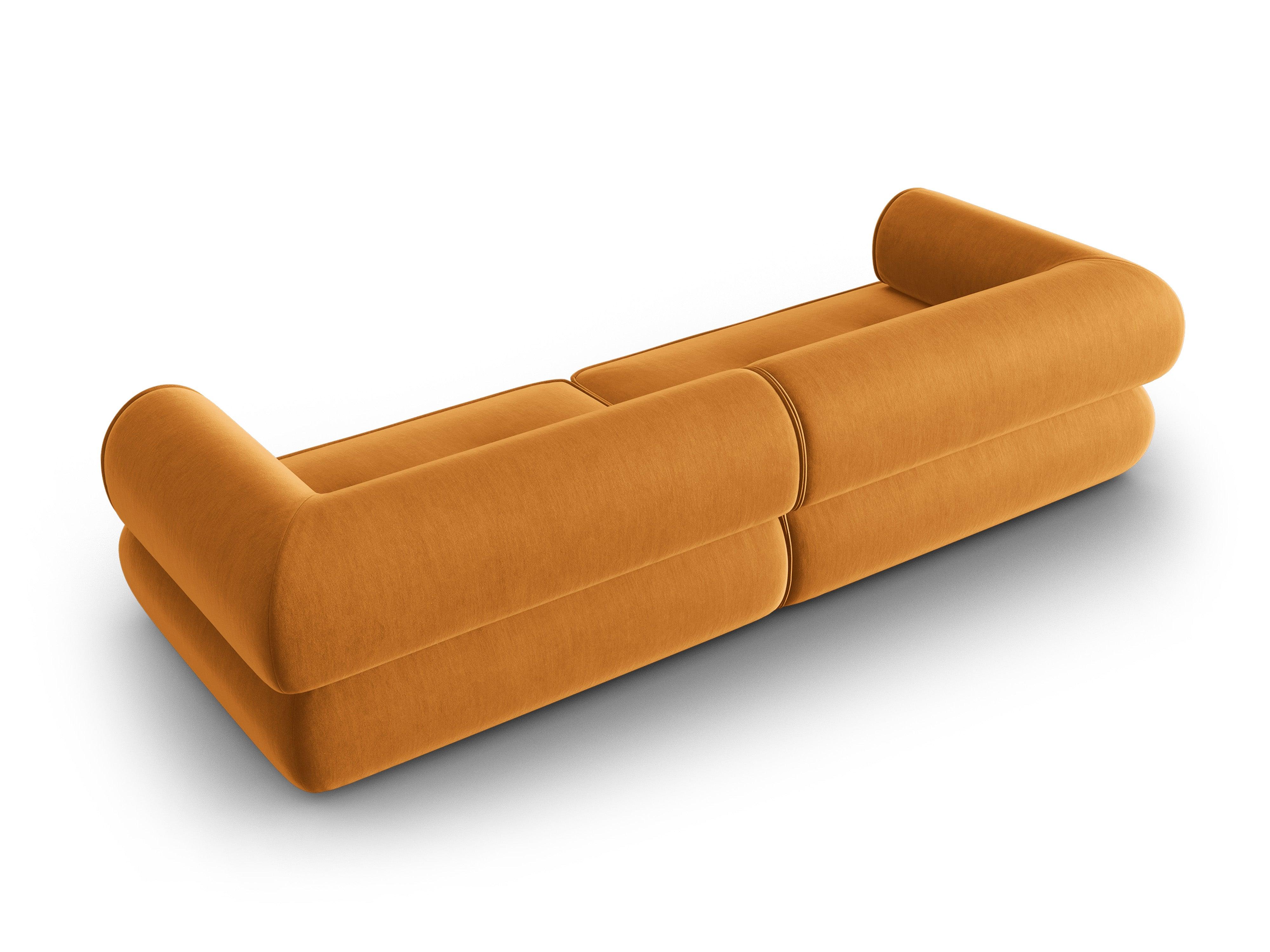 Sofa w tkaninie szenilowej 4-osobowa LILY musztardowy Maison Heritage Eye on Design