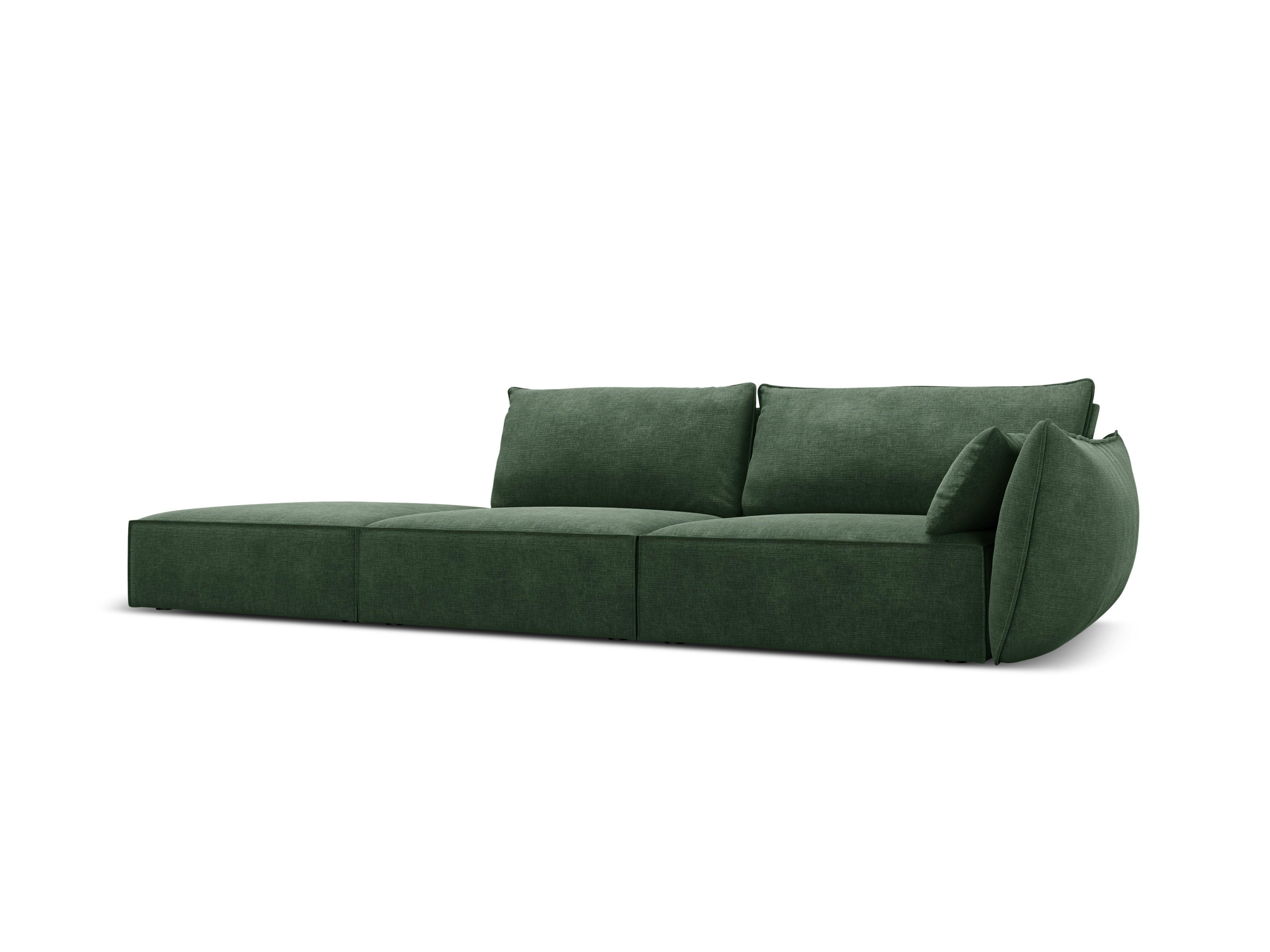 Sofa w tkaninie szenilowej lewostronna otwarta VANDA butelkowa zieleń Mazzini Sofas Eye on Design