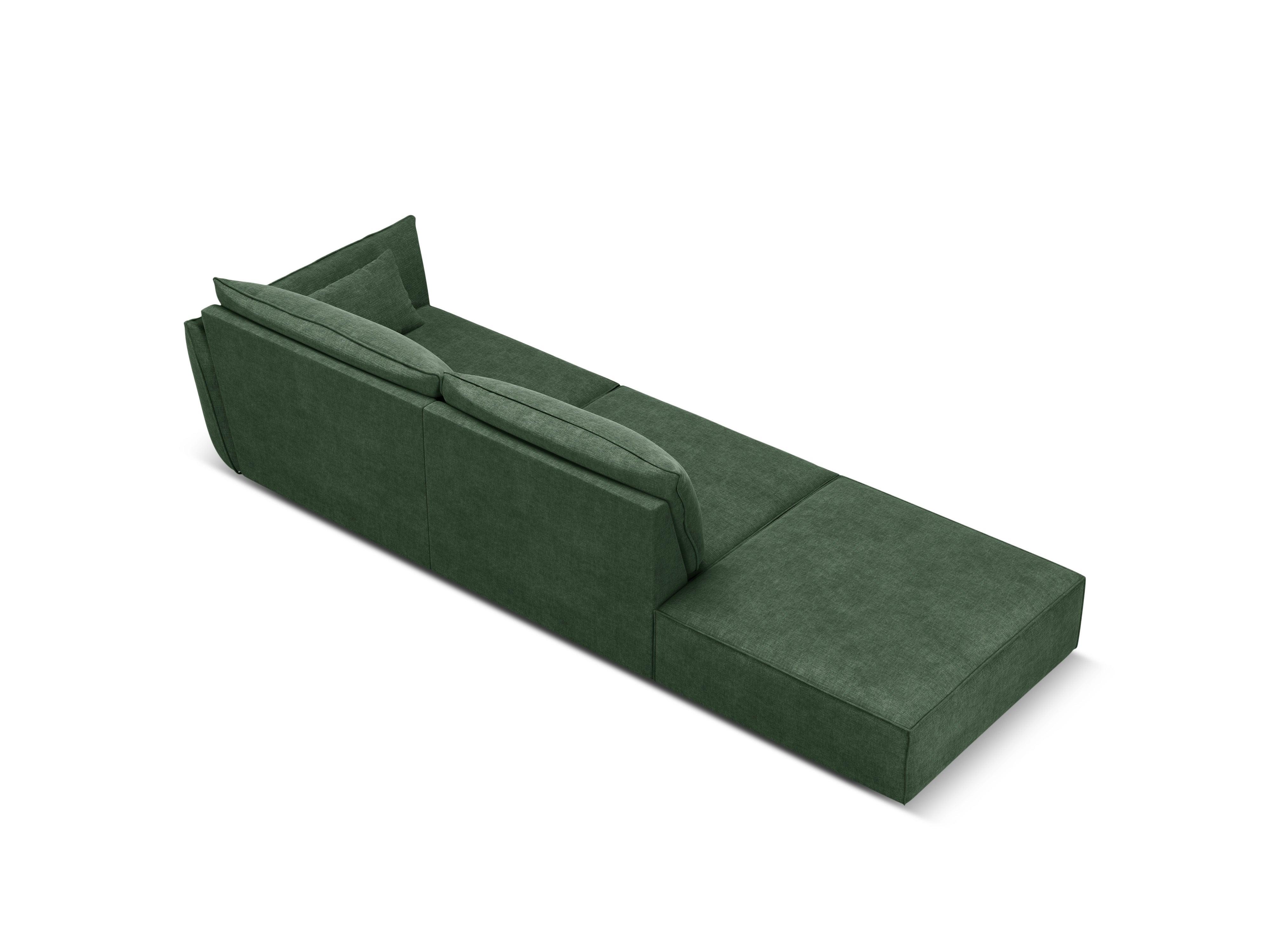 Sofa w tkaninie szenilowej lewostronna otwarta VANDA butelkowa zieleń Mazzini Sofas Eye on Design