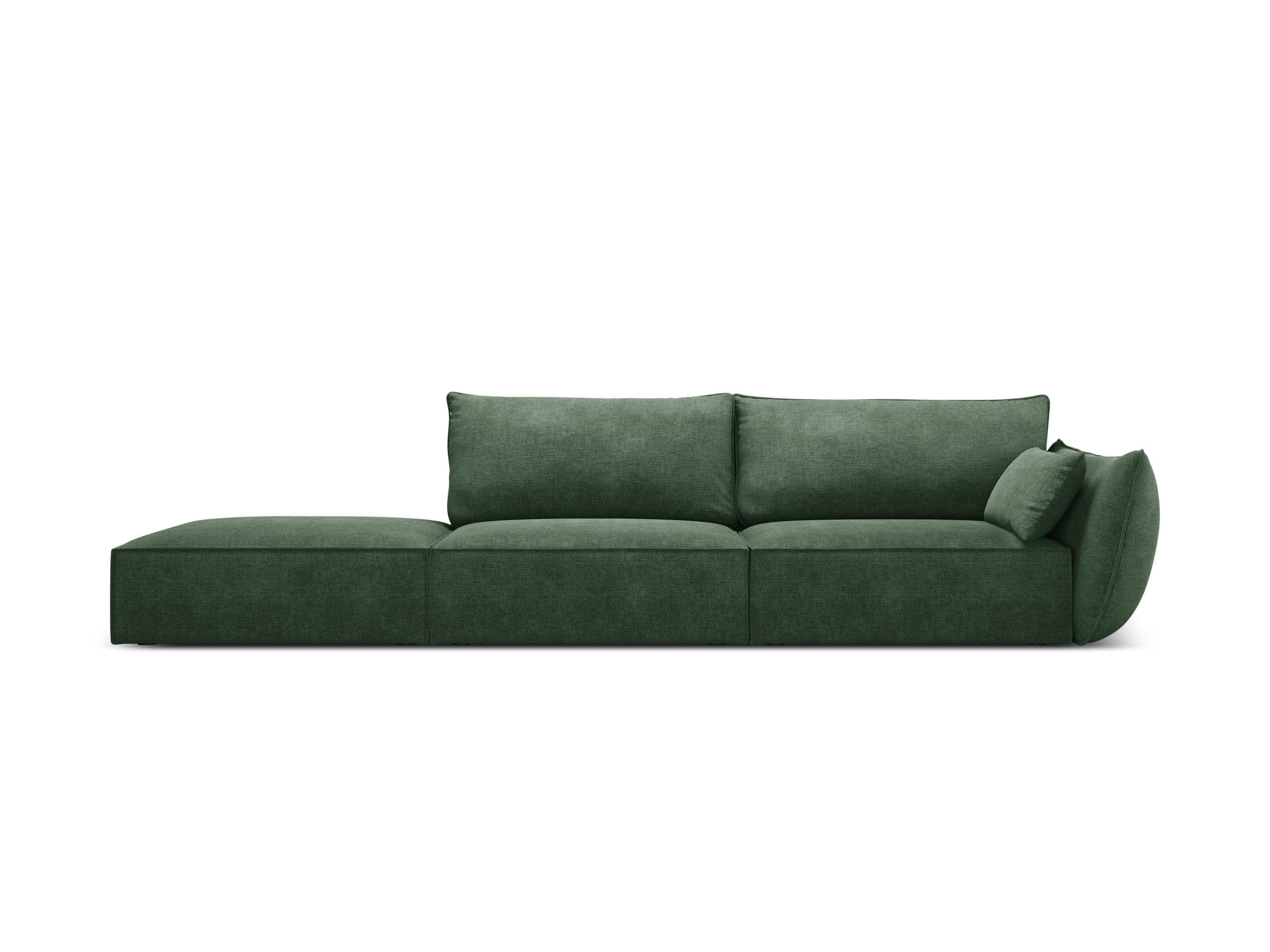 Sofa w tkaninie szenilowej lewostronna otwarta VANDA butelkowa zieleń Mazzini Sofas Eye on Design