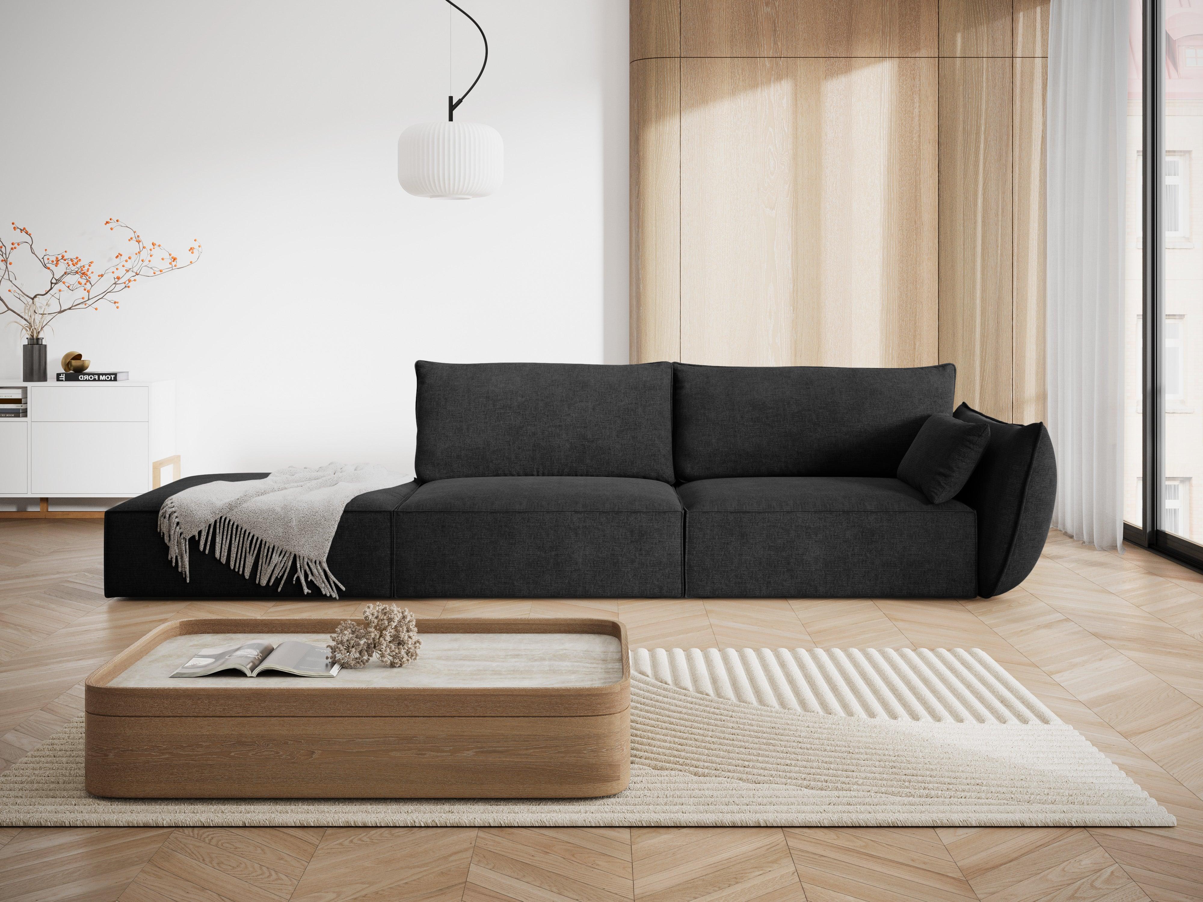 Sofa w tkaninie szenilowej lewostronna otwarta VANDA czarny Mazzini Sofas Eye on Design