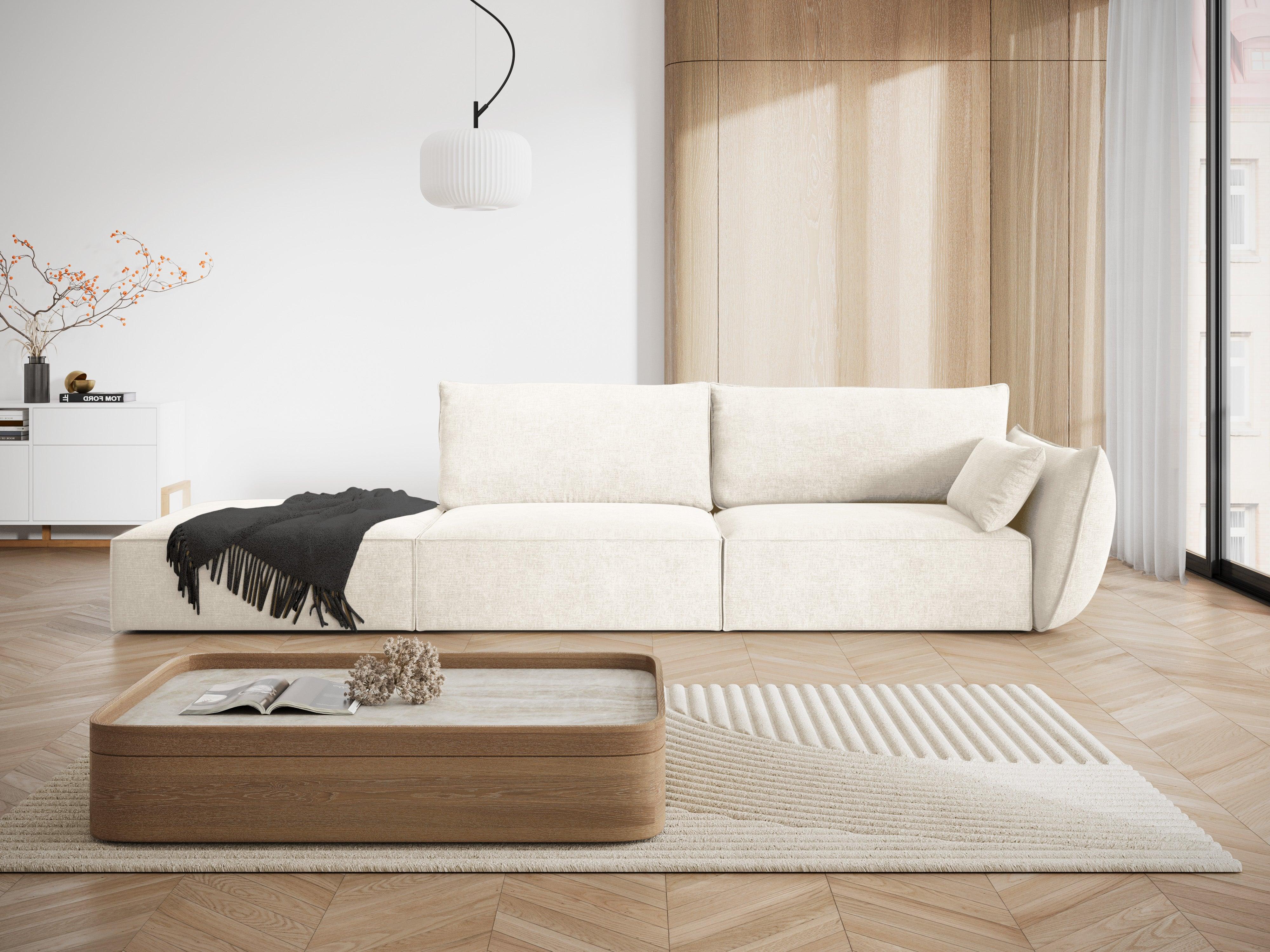 Sofa w tkaninie szenilowej lewostronna otwarta VANDA jasnobeżowy Mazzini Sofas Eye on Design