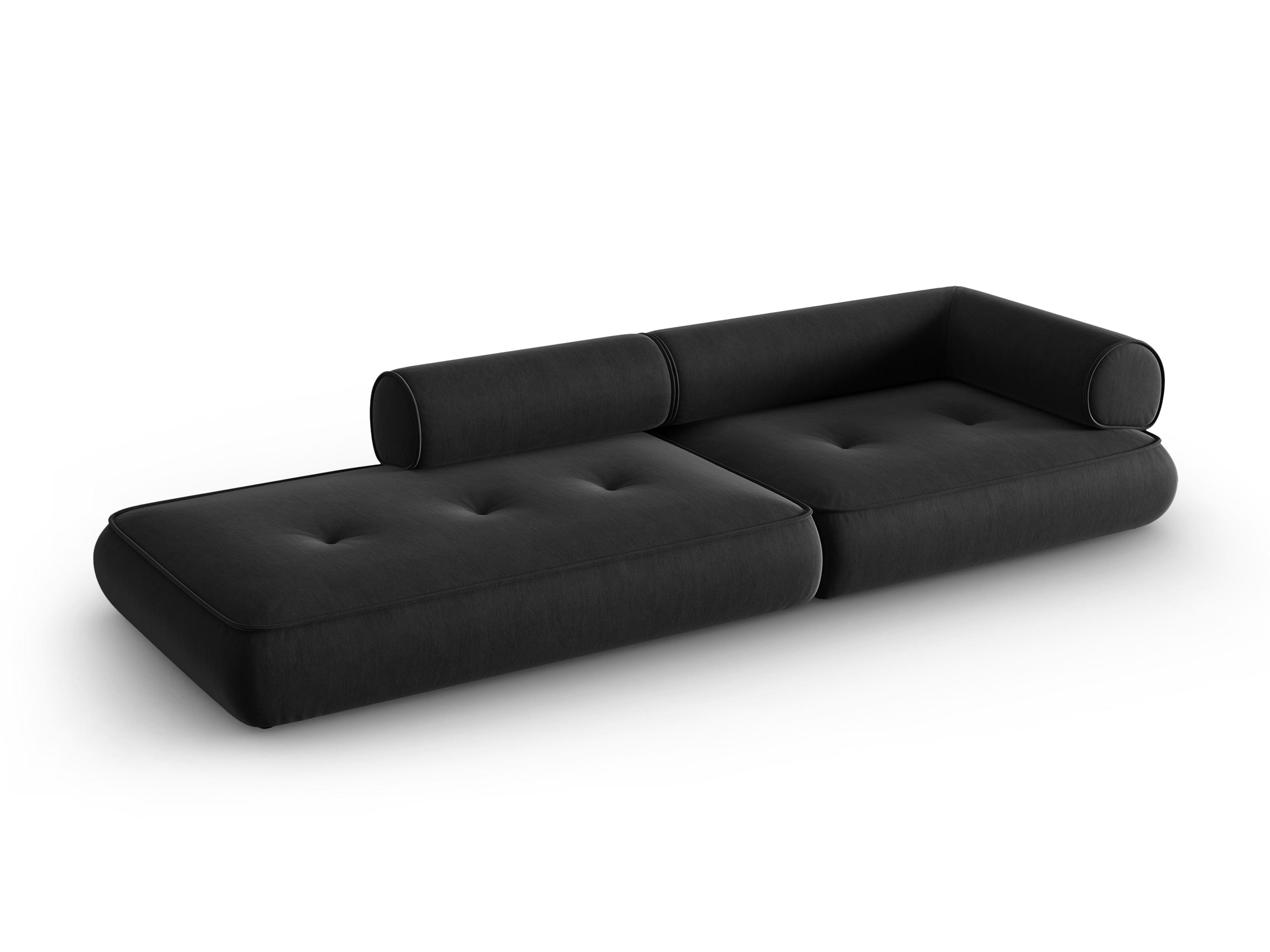 Sofa w tkaninie szenilowej otwarta lewostronna LILY antracytowy Maison Heritage Eye on Design