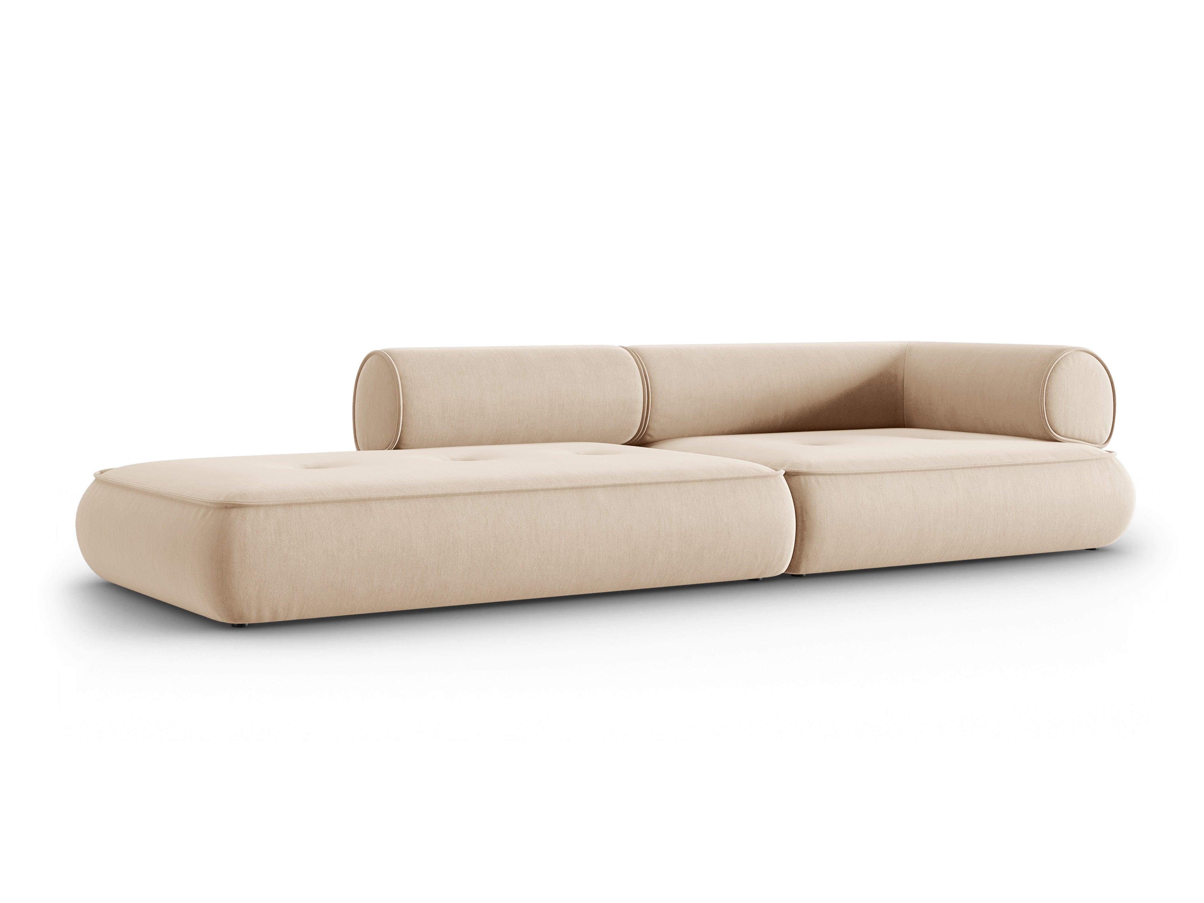 Sofa w tkaninie szenilowej otwarta lewostronna LILY beżowy Maison Heritage Eye on Design