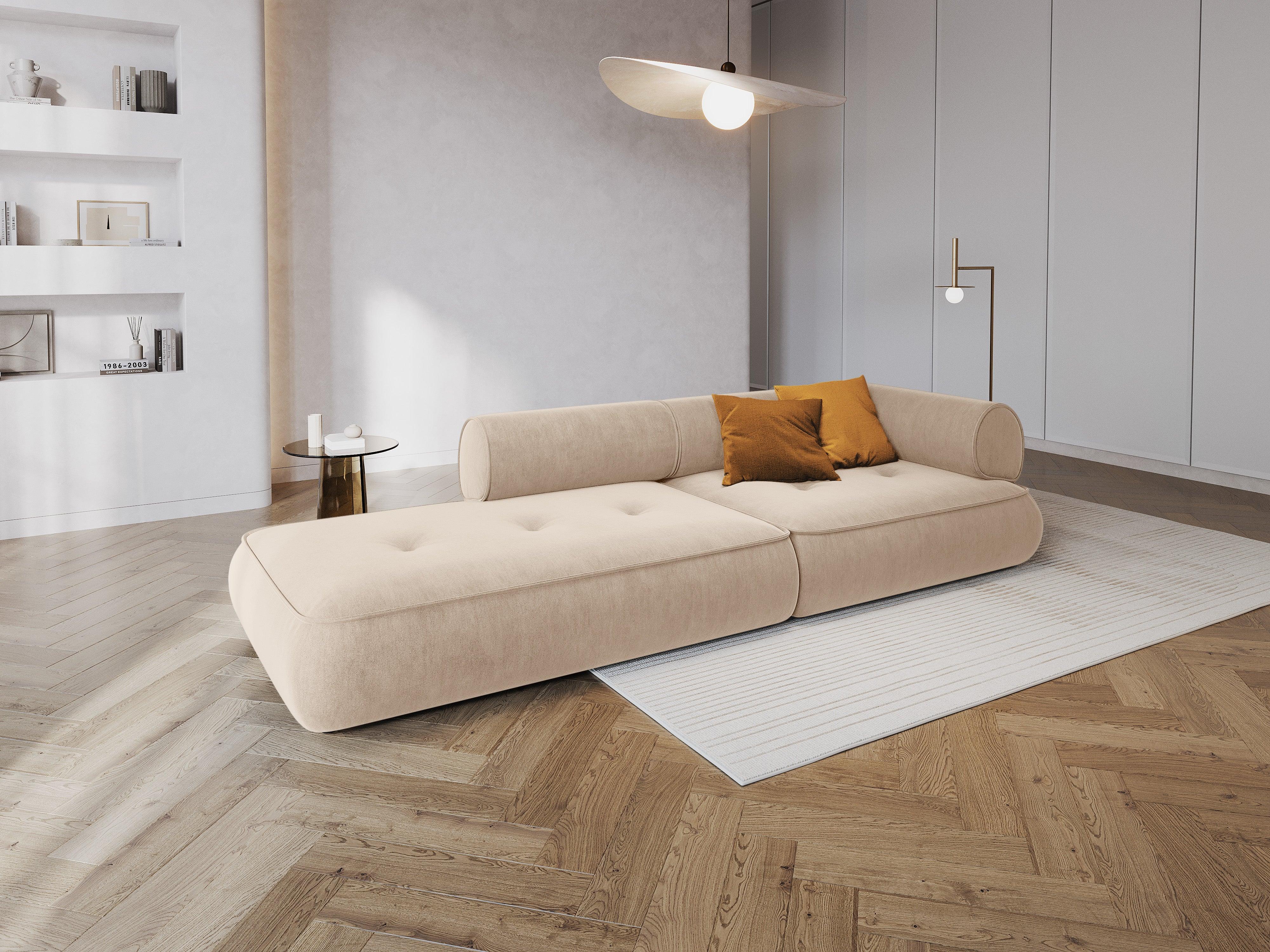 Sofa w tkaninie szenilowej otwarta lewostronna LILY beżowy Maison Heritage Eye on Design