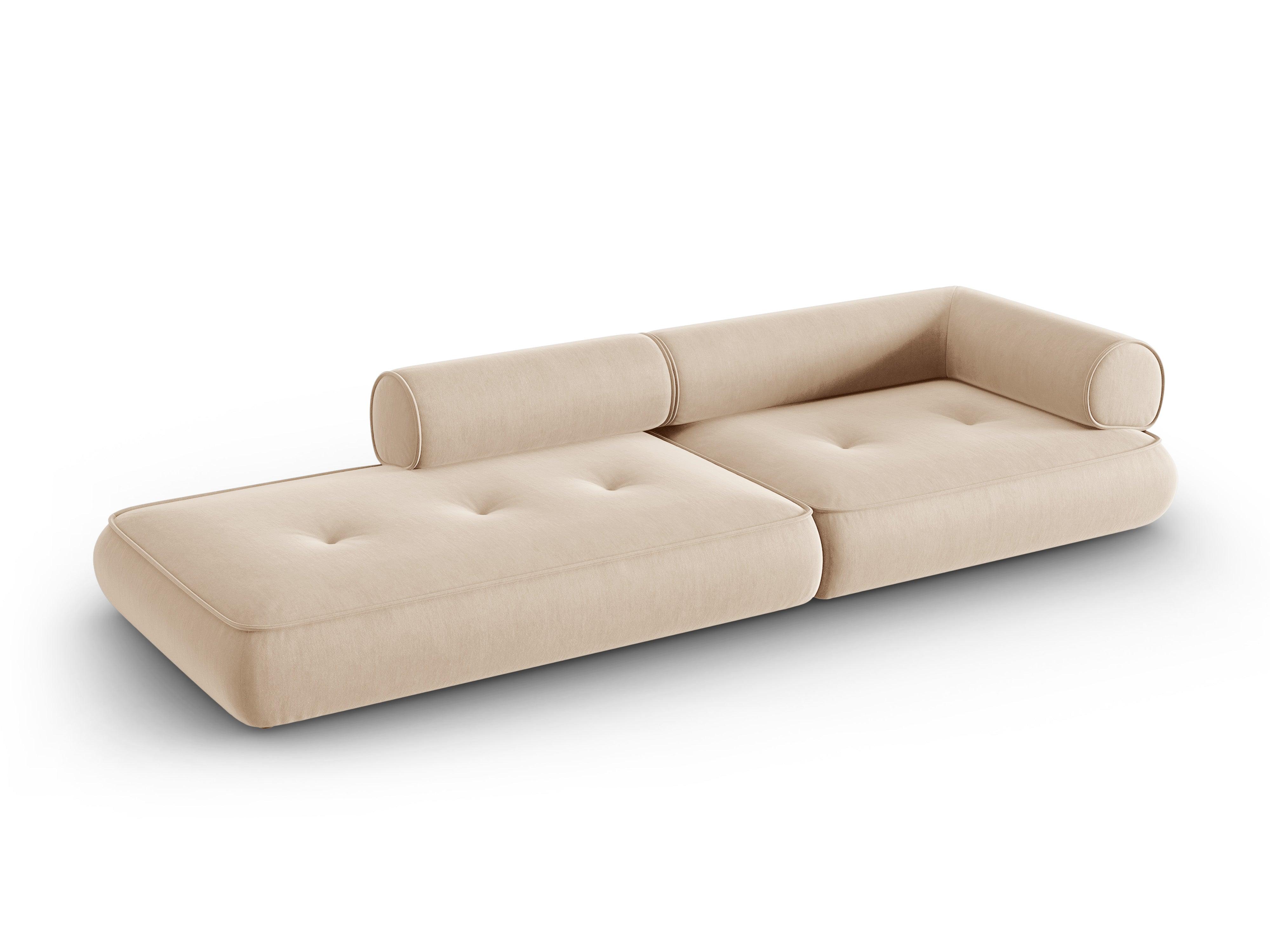 Sofa w tkaninie szenilowej otwarta lewostronna LILY beżowy Maison Heritage Eye on Design