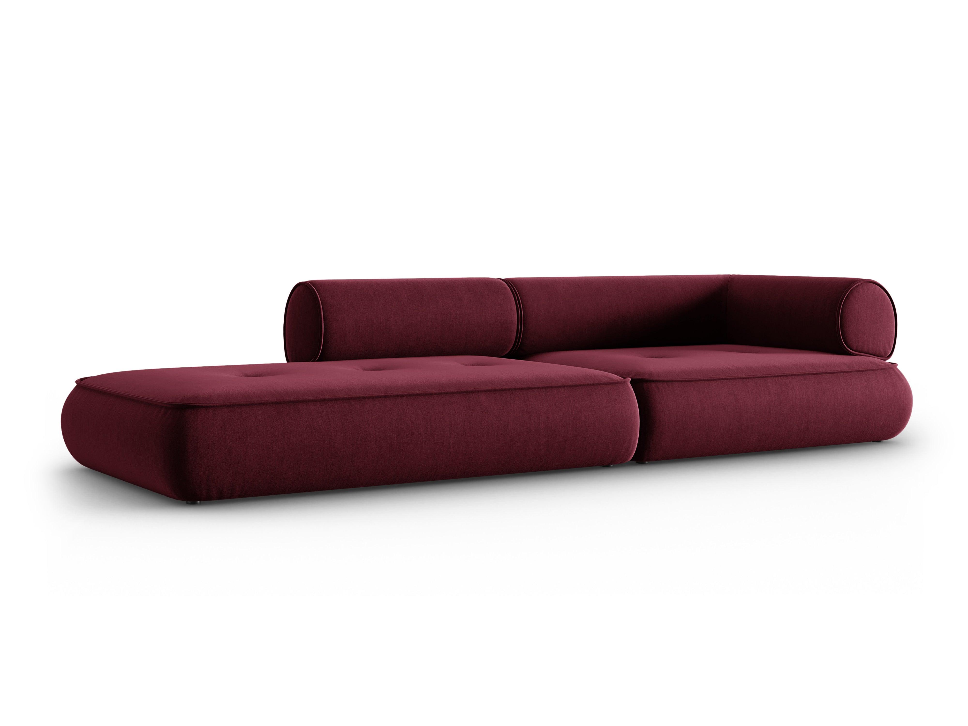 Sofa w tkaninie szenilowej otwarta lewostronna LILY burgundowy Maison Heritage Eye on Design