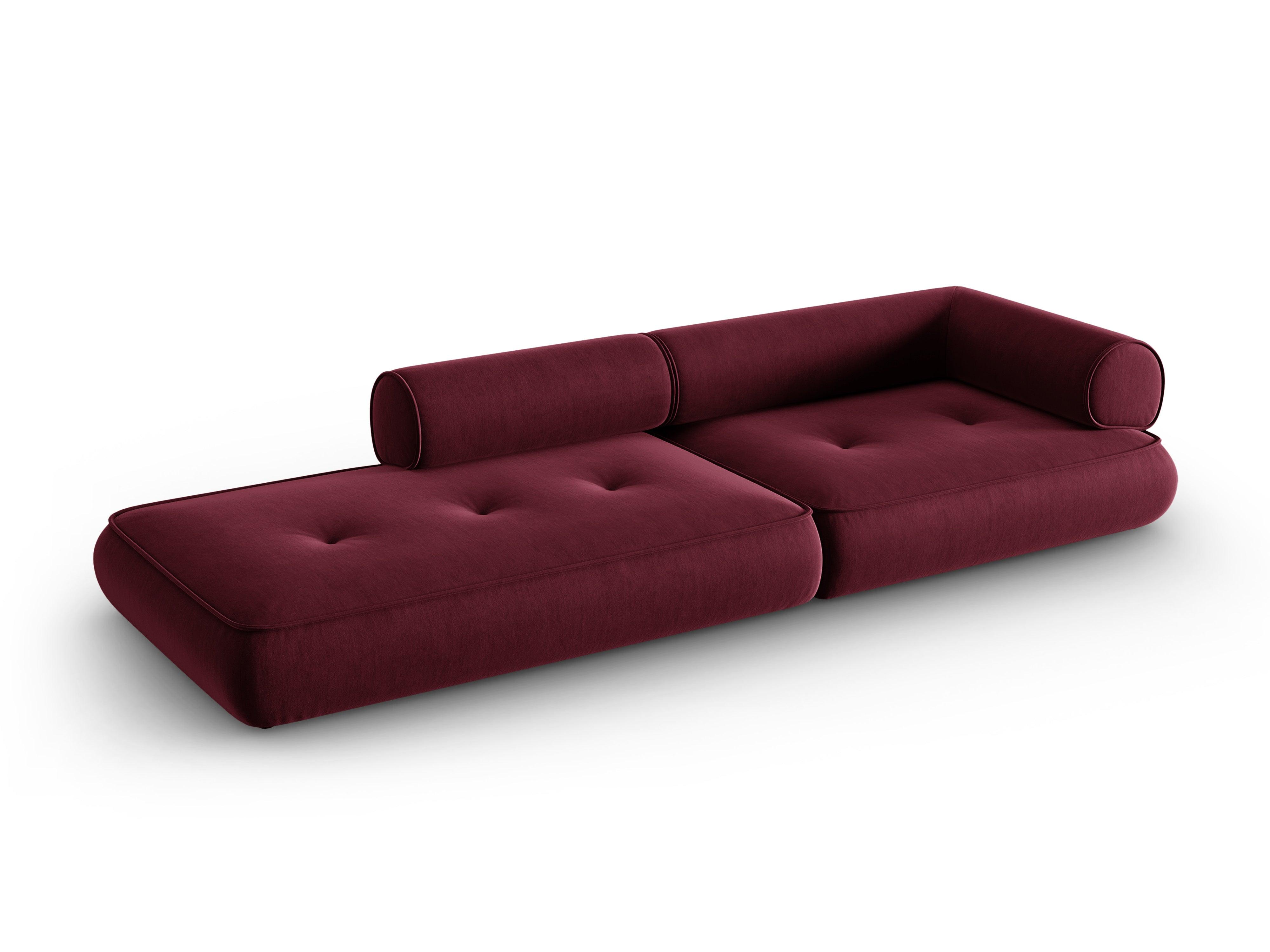 Sofa w tkaninie szenilowej otwarta lewostronna LILY burgundowy Maison Heritage Eye on Design