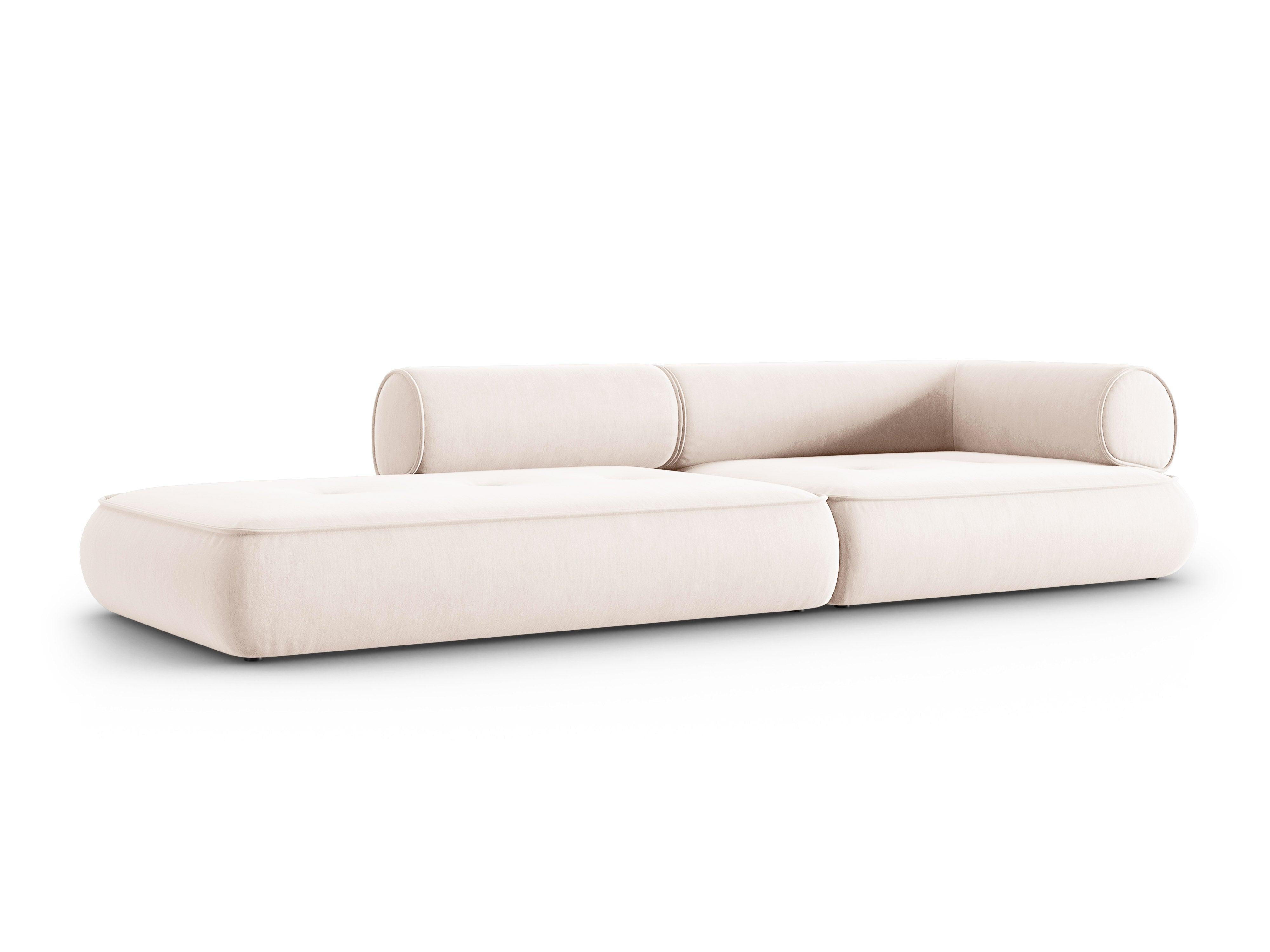Sofa w tkaninie szenilowej otwarta lewostronna LILY jasnobeżowy Maison Heritage Eye on Design