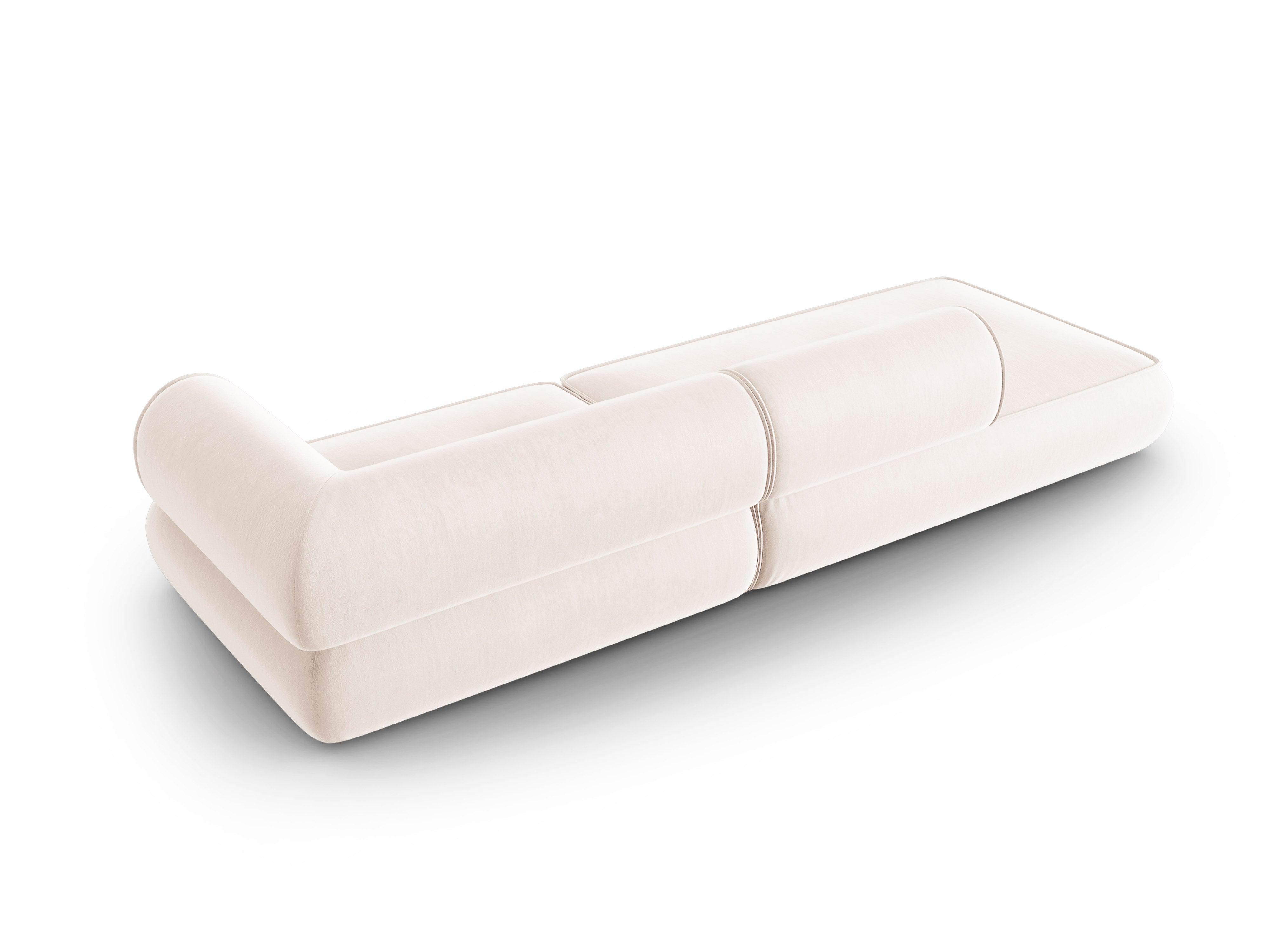 Sofa w tkaninie szenilowej otwarta lewostronna LILY jasnobeżowy Maison Heritage Eye on Design