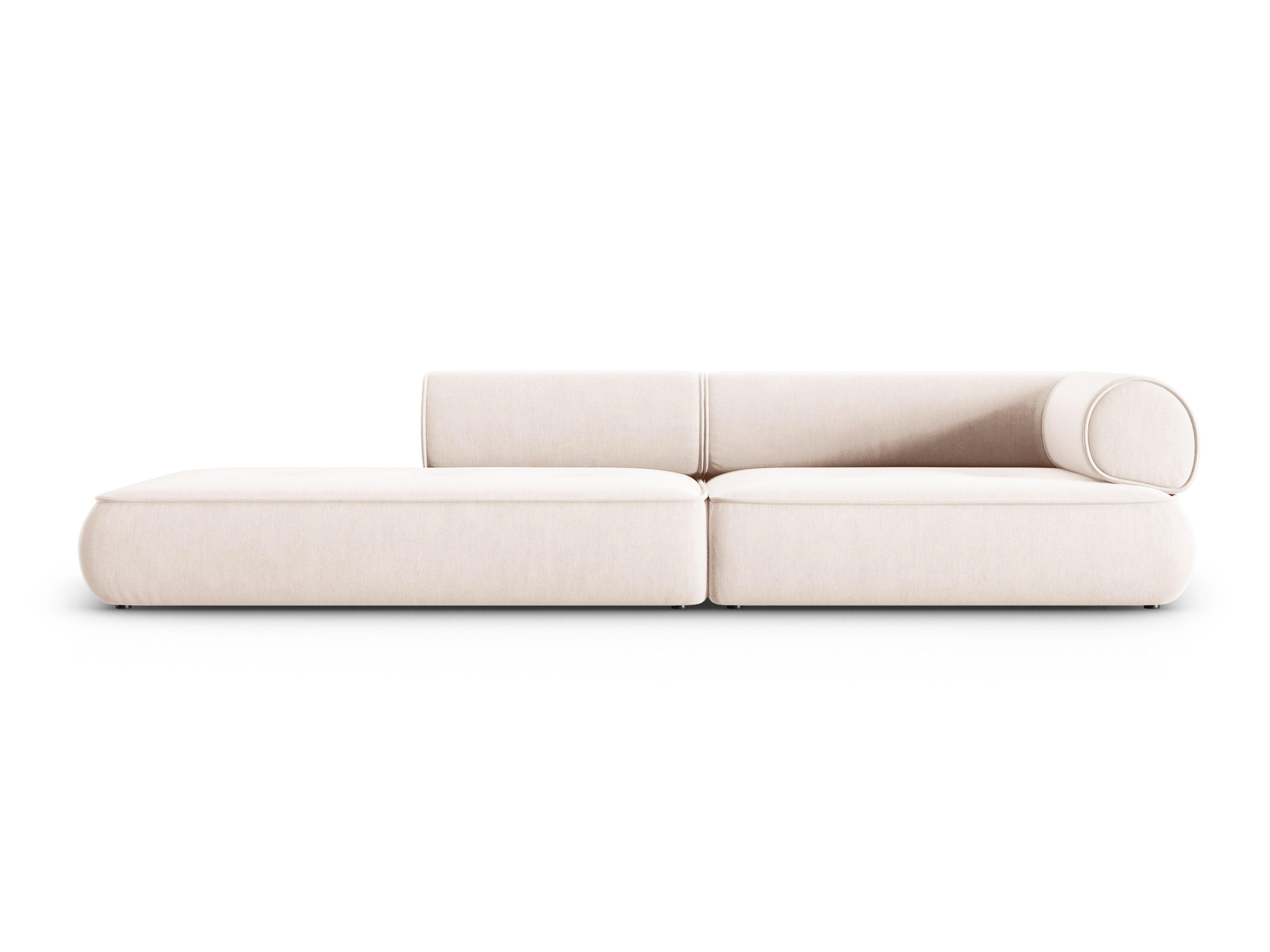 Sofa w tkaninie szenilowej otwarta lewostronna LILY jasnobeżowy Maison Heritage Eye on Design