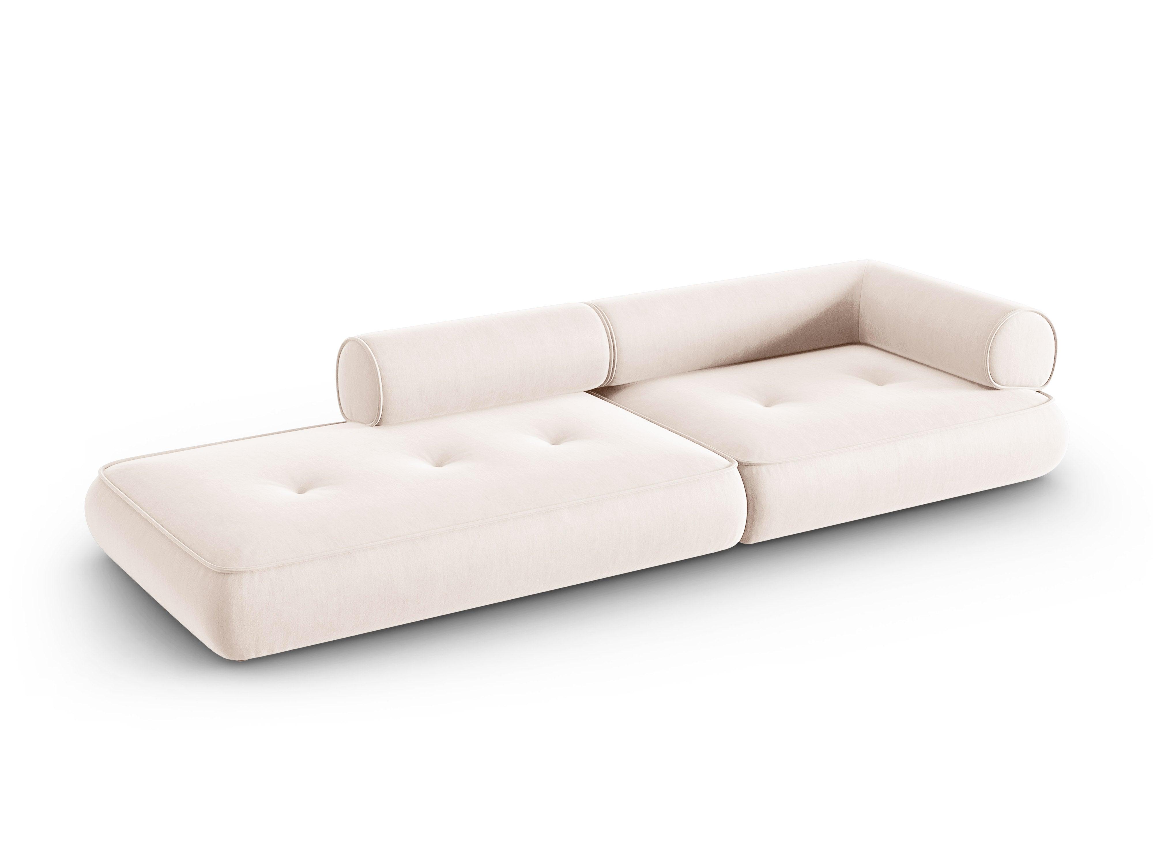 Sofa w tkaninie szenilowej otwarta lewostronna LILY jasnobeżowy Maison Heritage Eye on Design