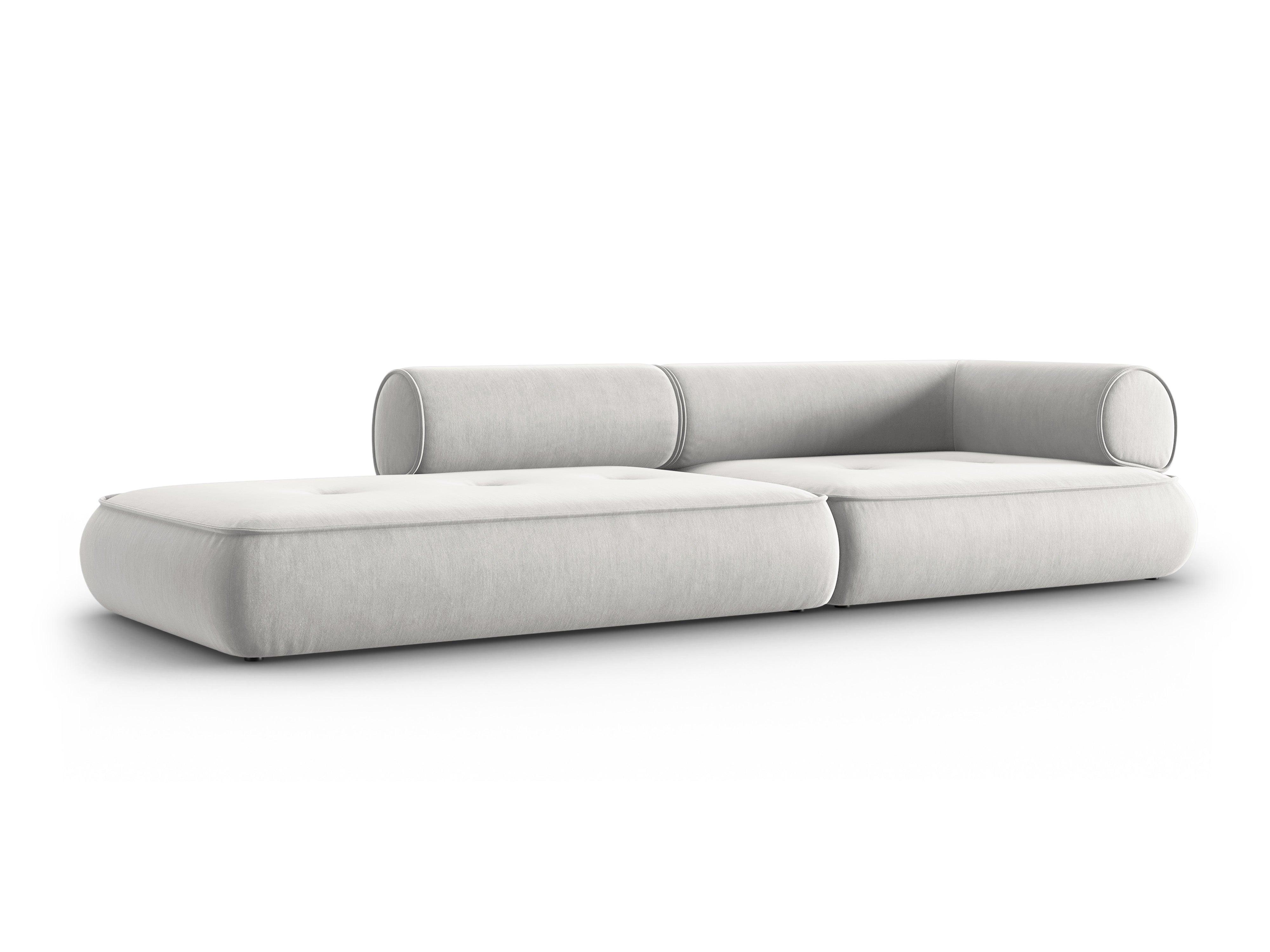 Sofa w tkaninie szenilowej otwarta lewostronna LILY srebrny Maison Heritage Eye on Design