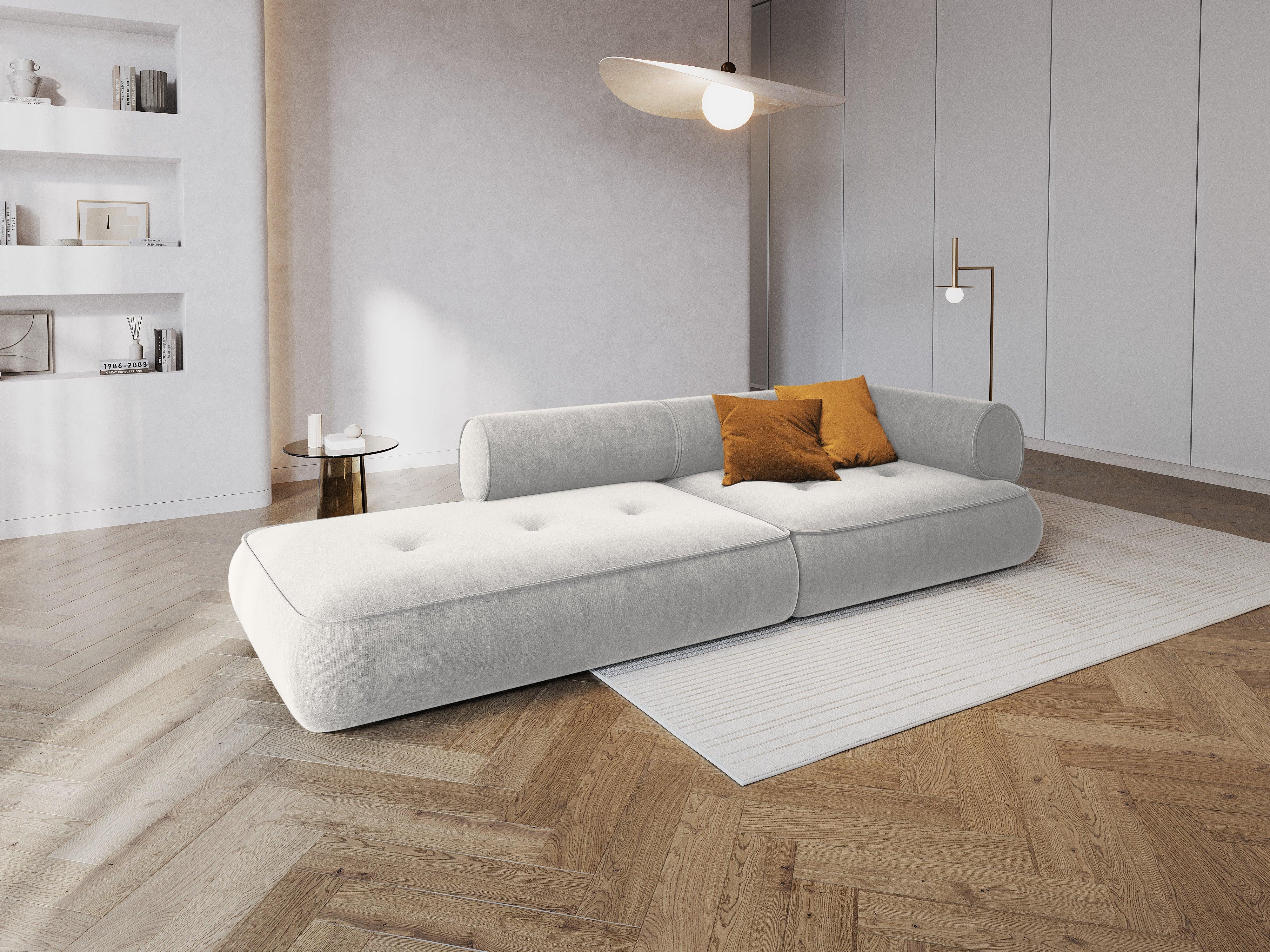 Sofa w tkaninie szenilowej otwarta lewostronna LILY srebrny Maison Heritage Eye on Design