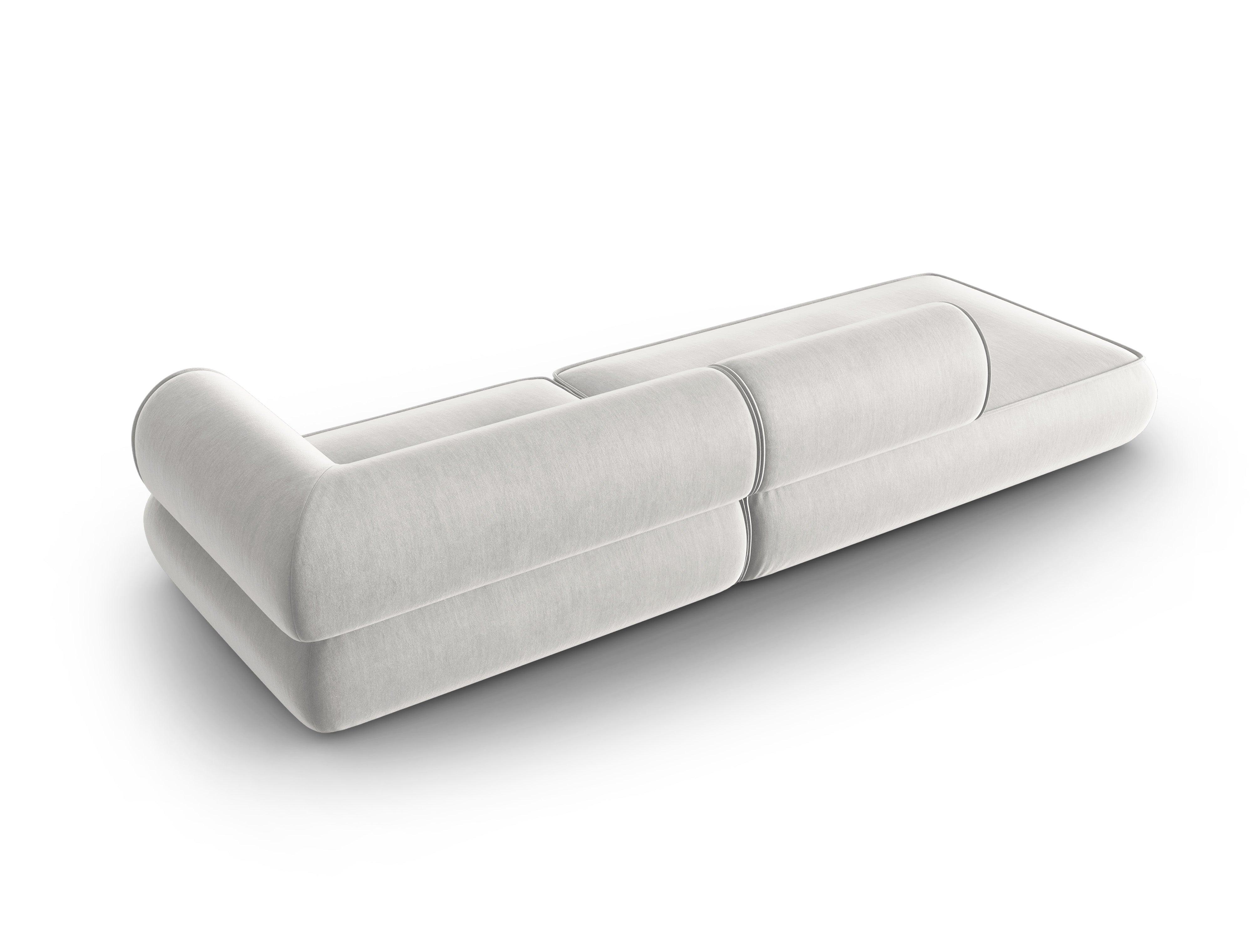 Sofa w tkaninie szenilowej otwarta lewostronna LILY srebrny Maison Heritage Eye on Design