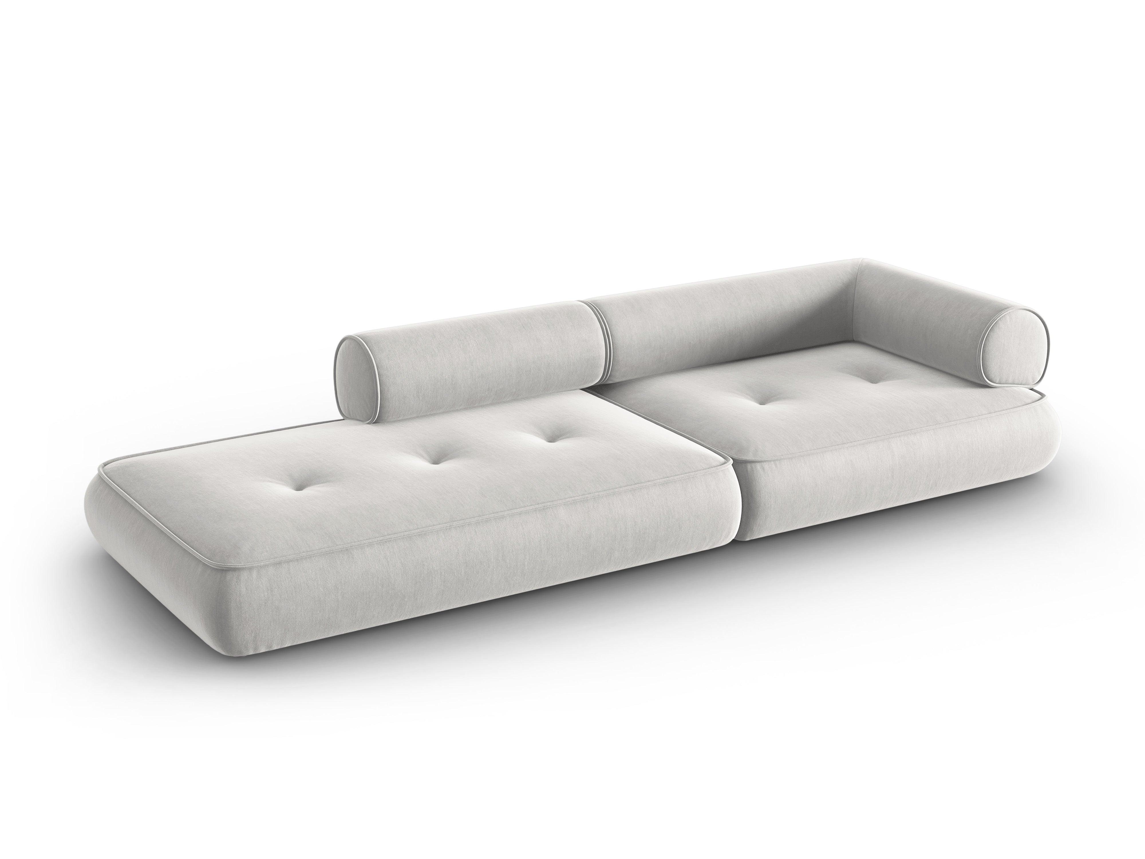 Sofa w tkaninie szenilowej otwarta lewostronna LILY srebrny Maison Heritage Eye on Design