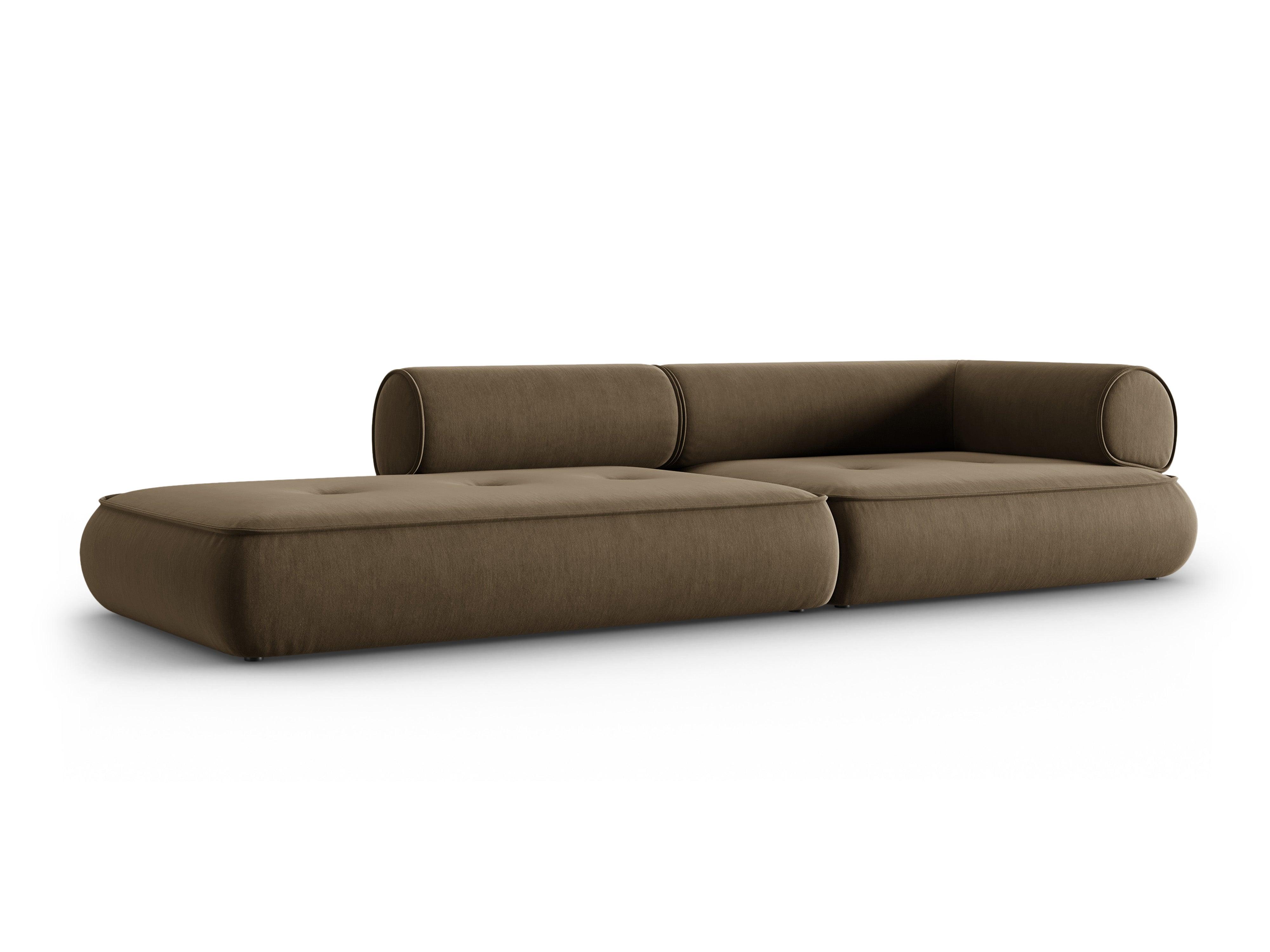 Sofa w tkaninie szenilowej otwarta lewostronna LILY szarobrązowy Maison Heritage Eye on Design