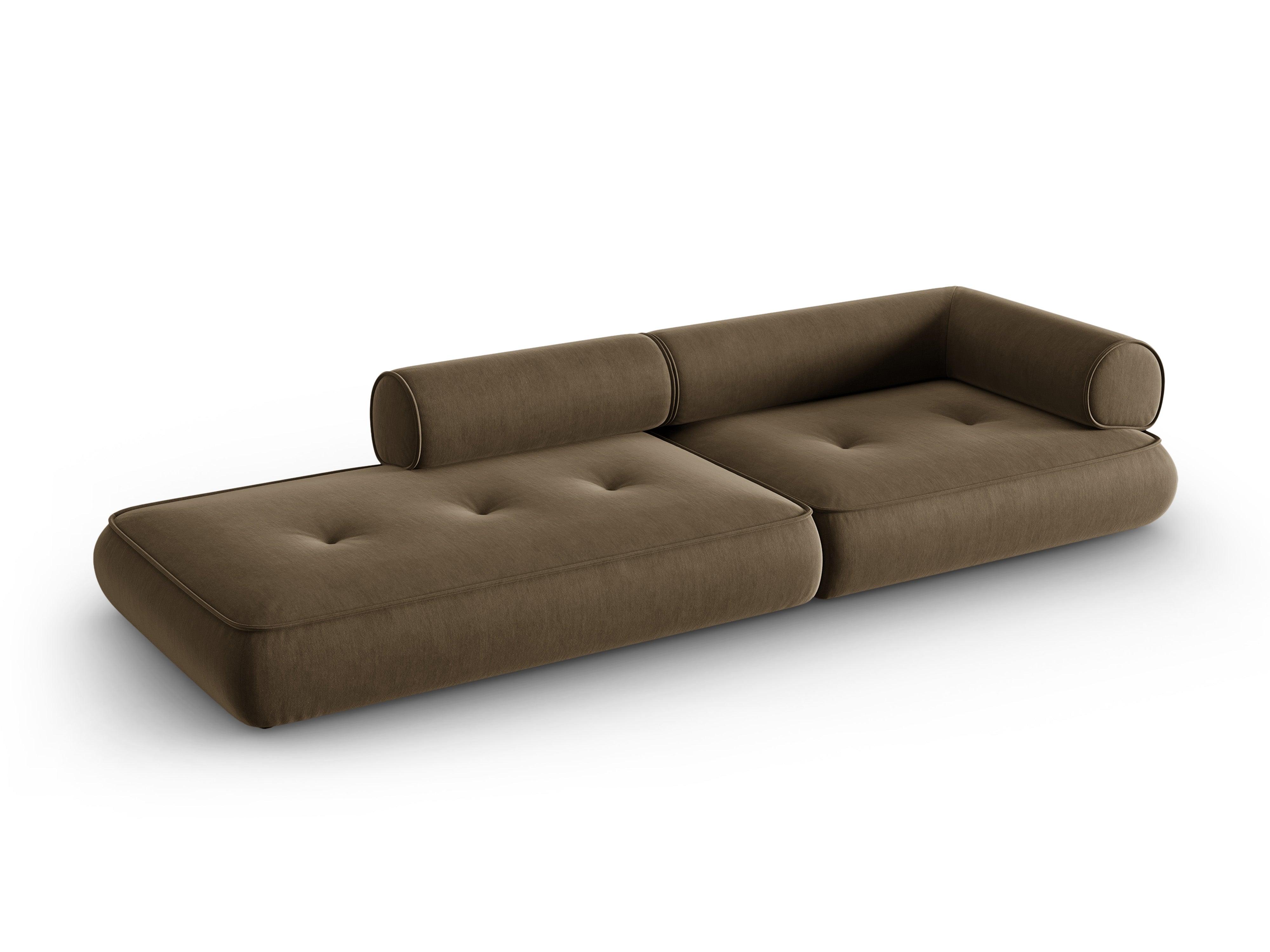 Sofa w tkaninie szenilowej otwarta lewostronna LILY szarobrązowy Maison Heritage Eye on Design