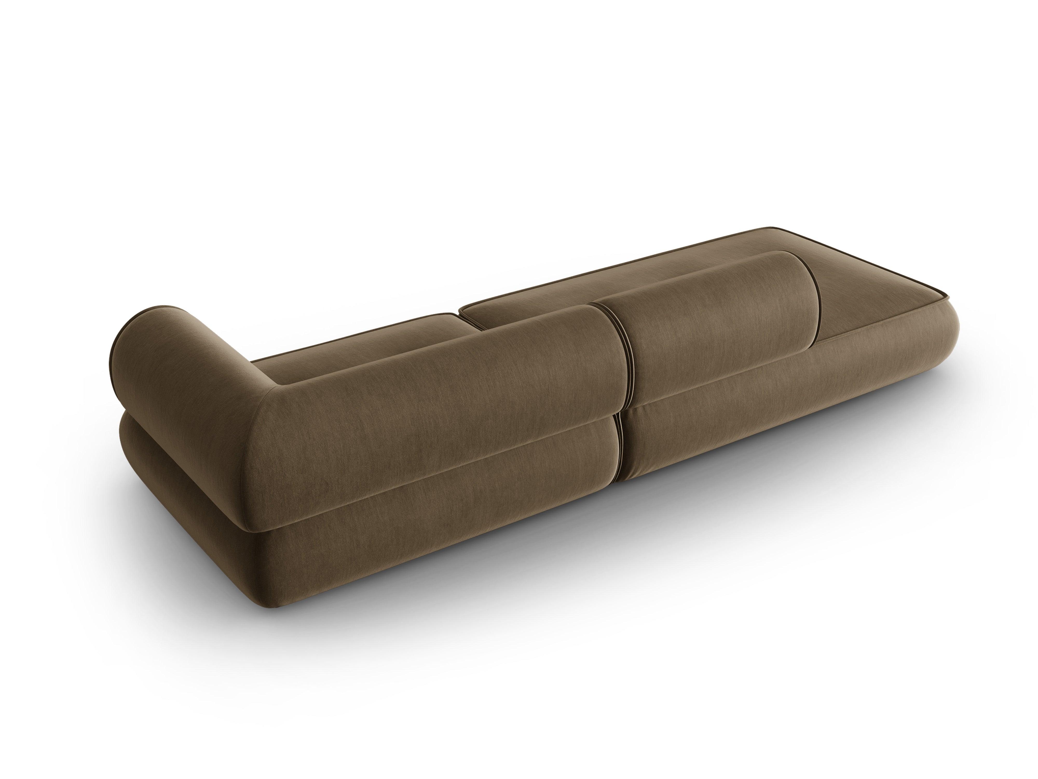 Sofa w tkaninie szenilowej otwarta lewostronna LILY szarobrązowy Maison Heritage Eye on Design