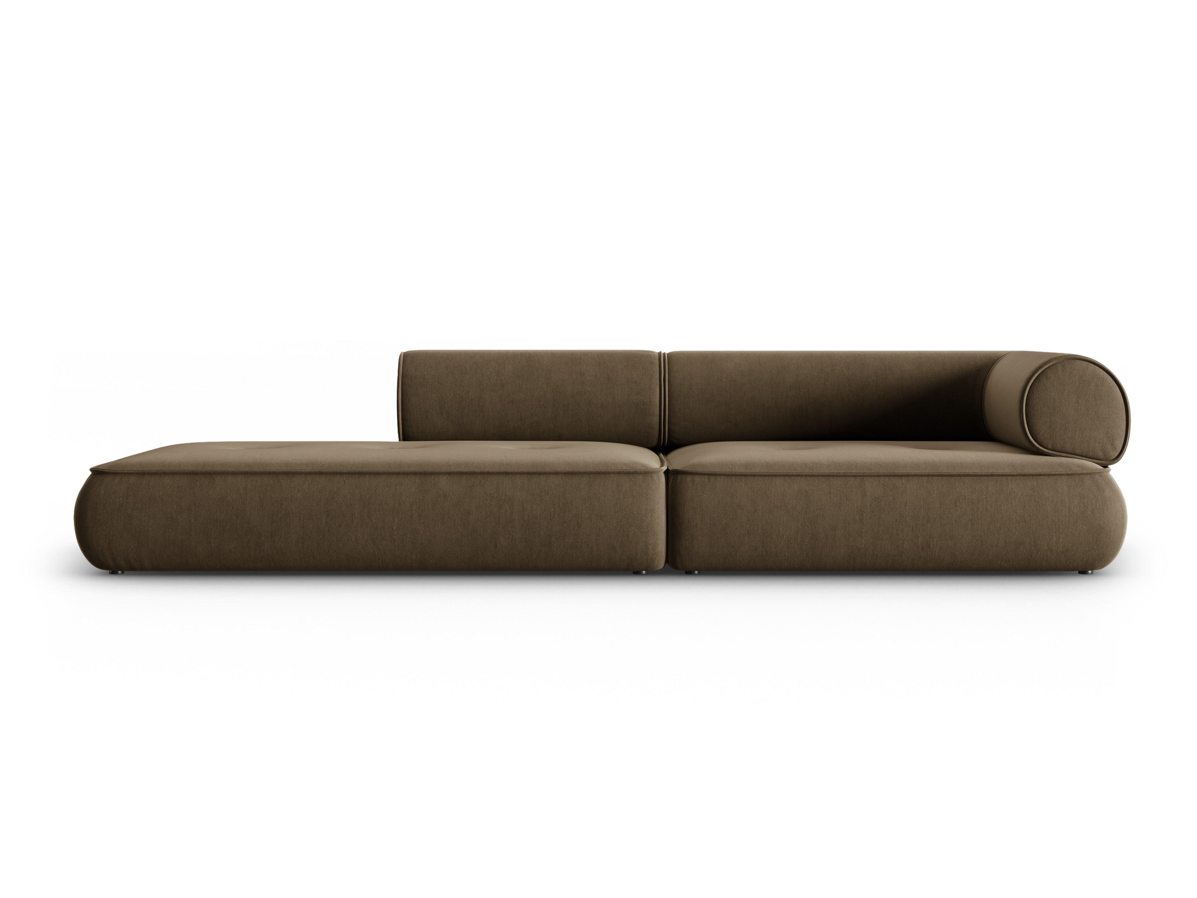 Sofa w tkaninie szenilowej otwarta lewostronna LILY szarobrązowy Maison Heritage Eye on Design
