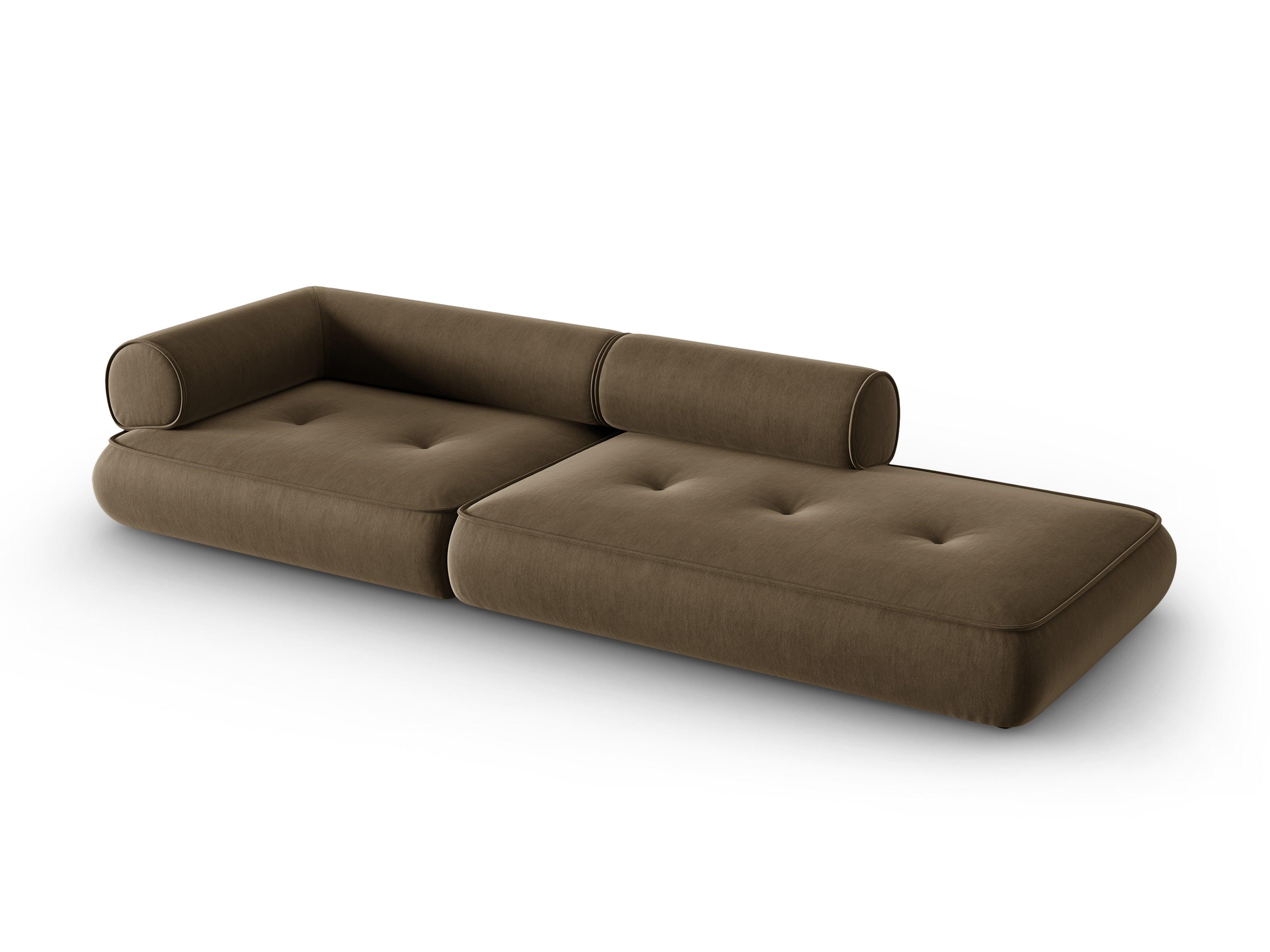 Sofa w tkaninie szenilowej otwarta prawostronna LILY szarobrązowy Maison Heritage Eye on Design