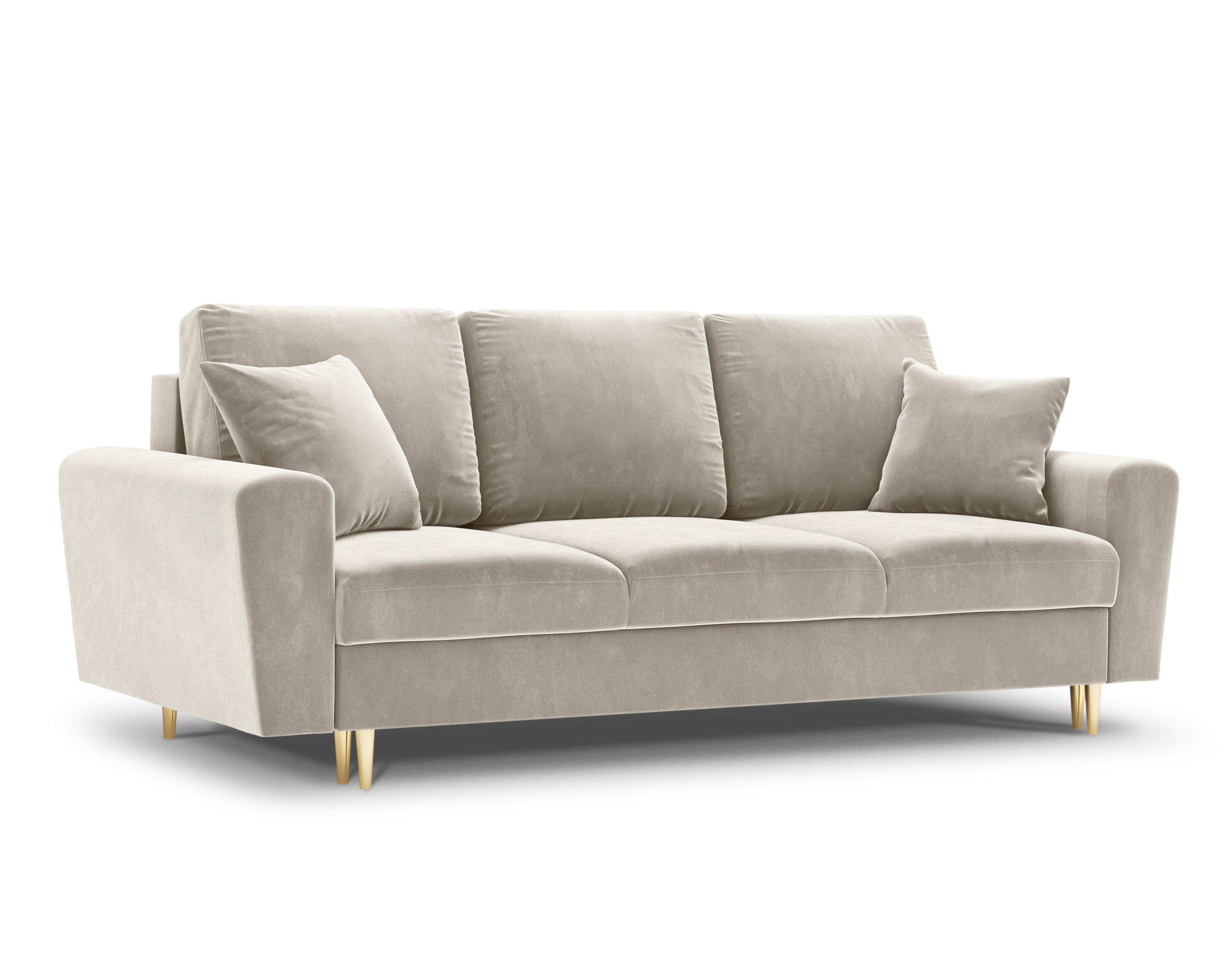 Sofa z funkcją spania KYOTO beżowy ze złotą podstawą Cosmopolitan Design Eye on Design