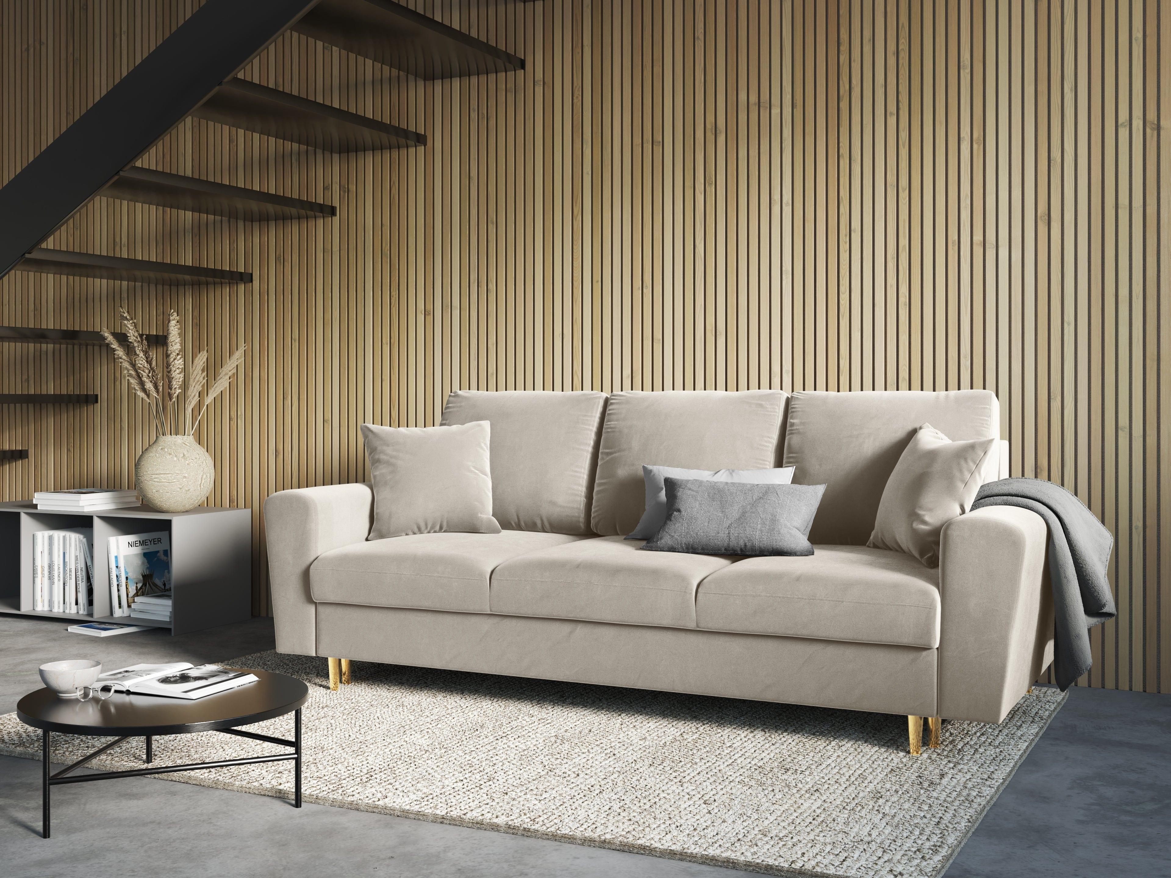 Sofa z funkcją spania KYOTO beżowy ze złotą podstawą Cosmopolitan Design Eye on Design