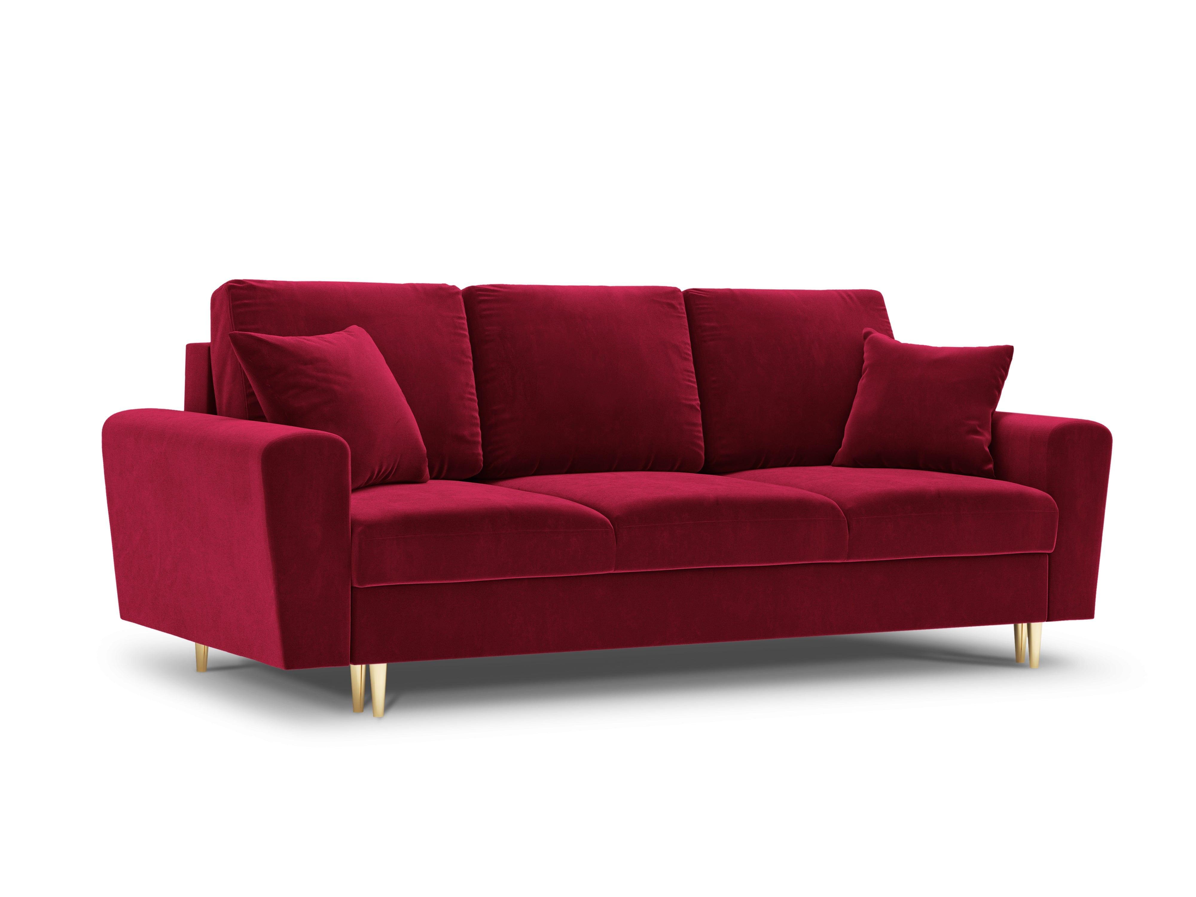 Sofa z funkcją spania KYOTO czerwony ze złotą podstawą Cosmopolitan Design Eye on Design