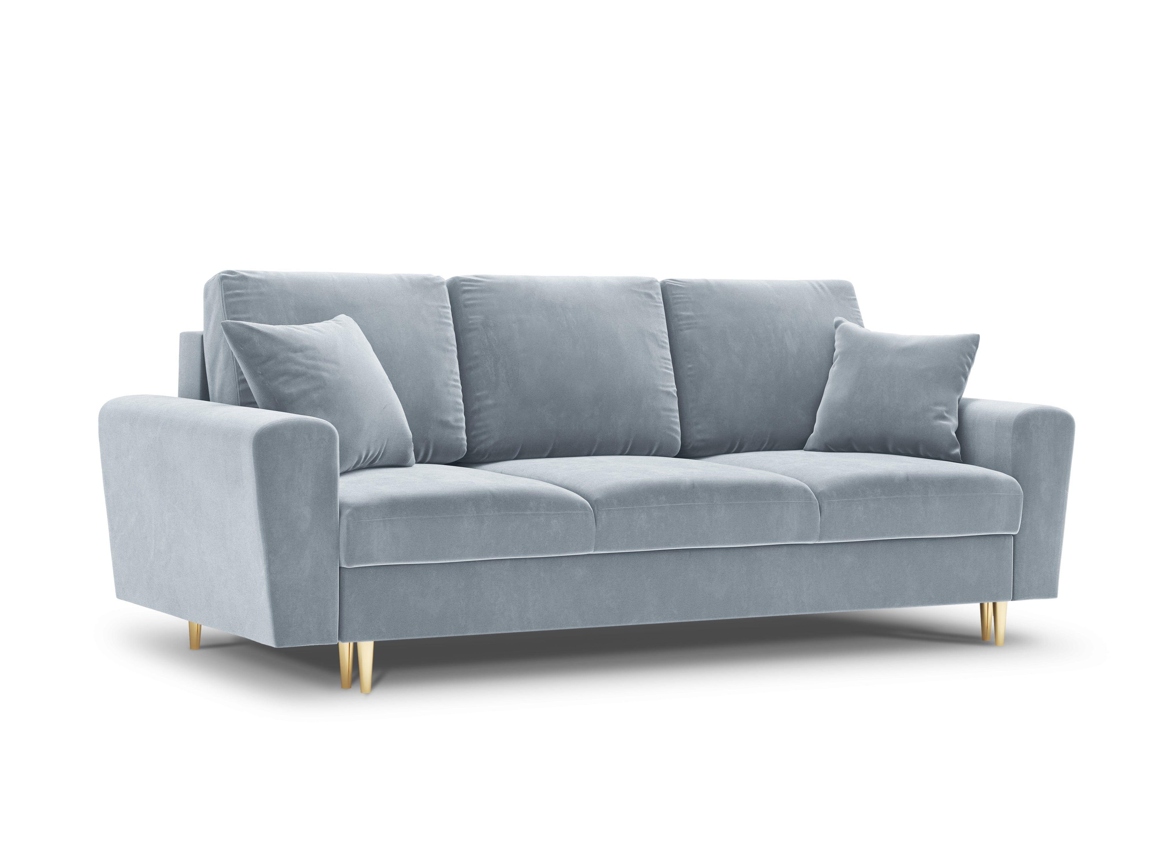 Sofa z funkcją spania KYOTO jasnoniebieski ze złotą podstawą Cosmopolitan Design Eye on Design