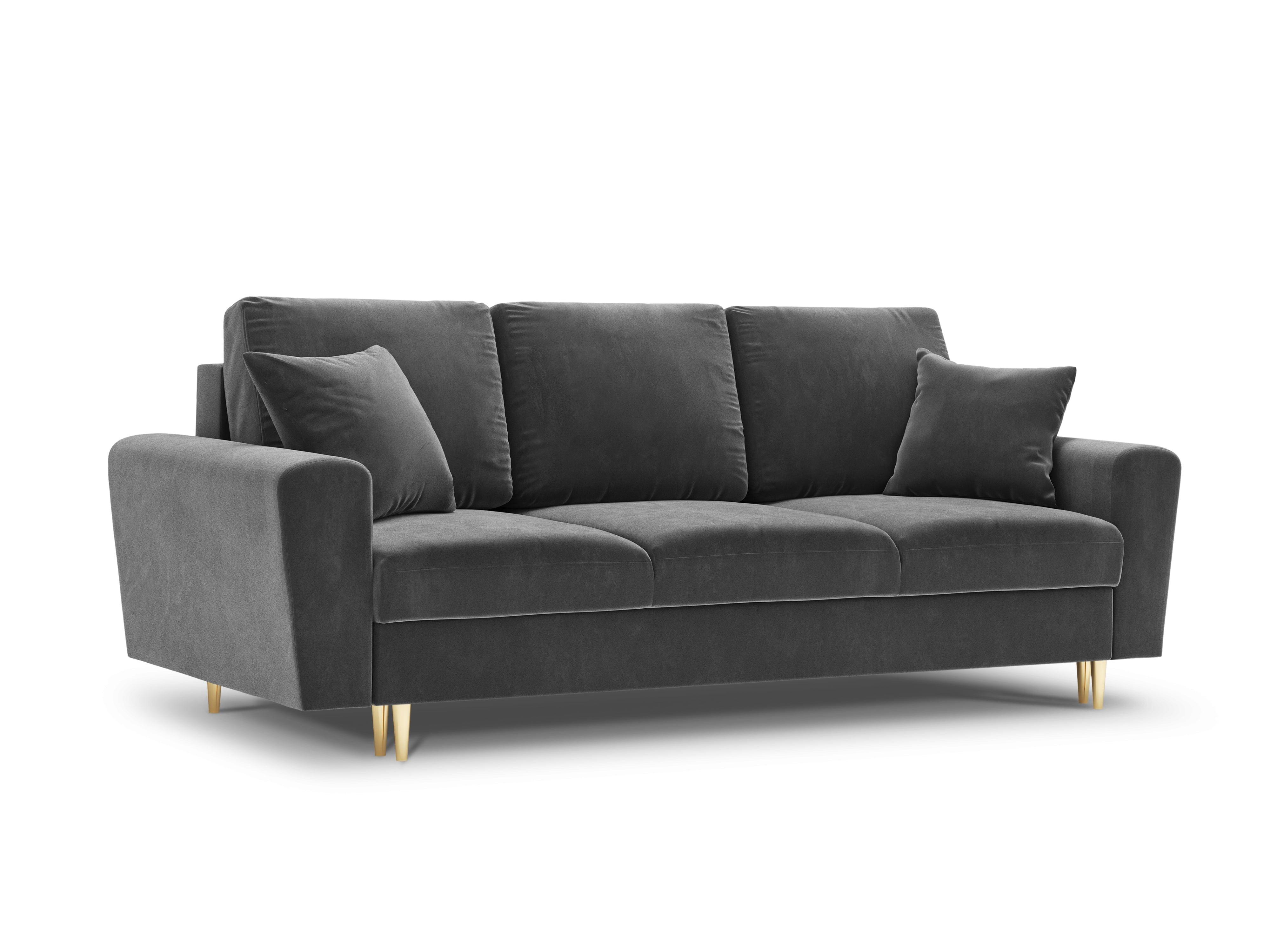 Sofa z funkcją spania KYOTO jasnoszary ze złotą podstawą Cosmopolitan Design Eye on Design