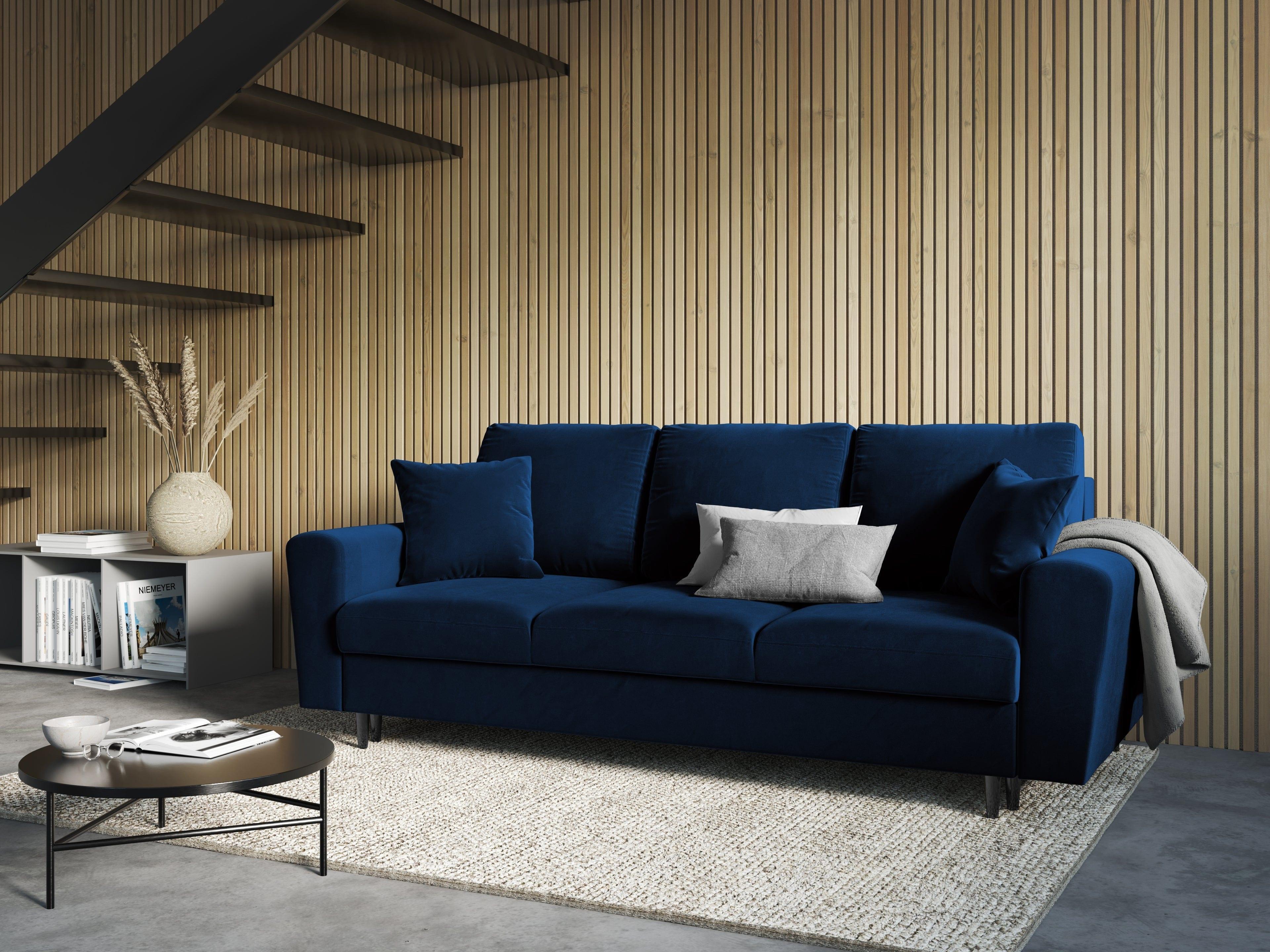Sofa z funkcją spania KYOTO niebieski z czarną podstawą Cosmopolitan Design Eye on Design