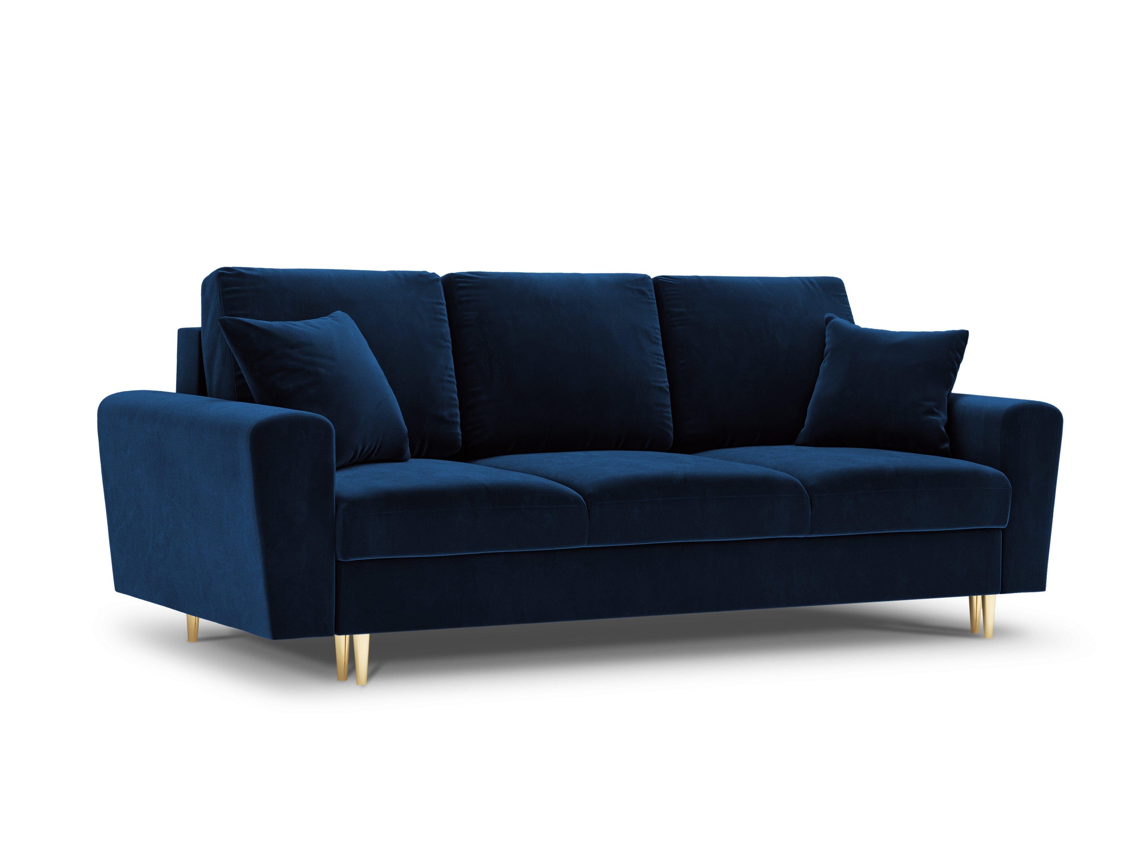 Sofa z funkcją spania KYOTO niebieski ze złotą podstawą Cosmopolitan Design Eye on Design