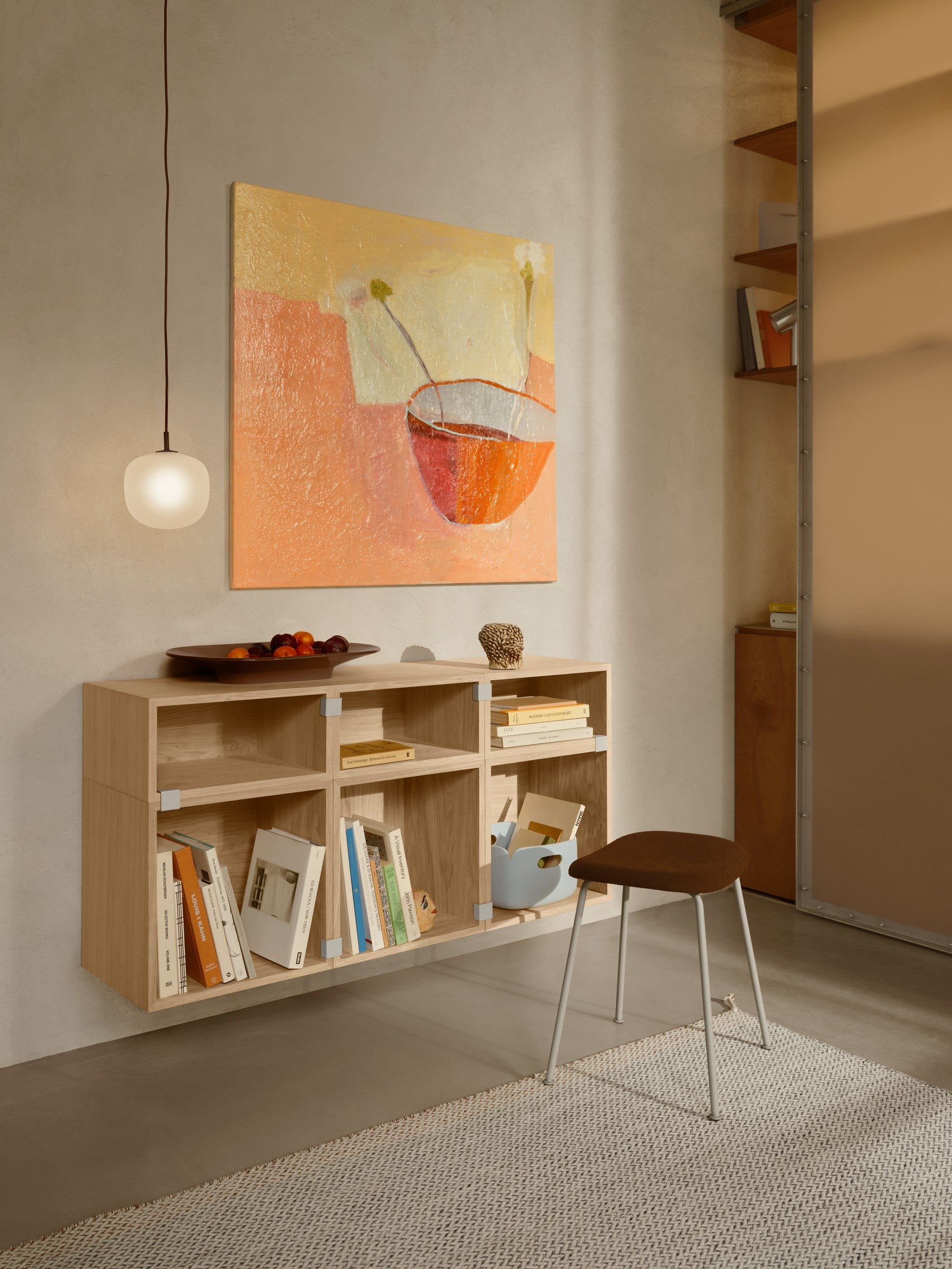 Personalized FIBER Stool with Upholstered Seat and Wooden Base