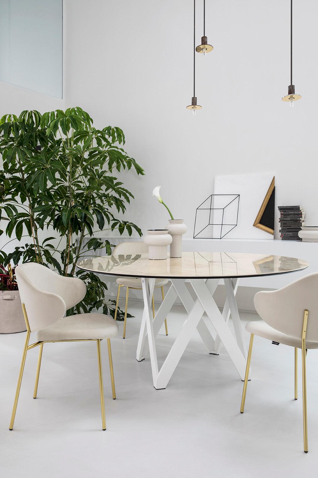 Stół okrągły CARTESIO złoty marmur Calligaris Eye on Design