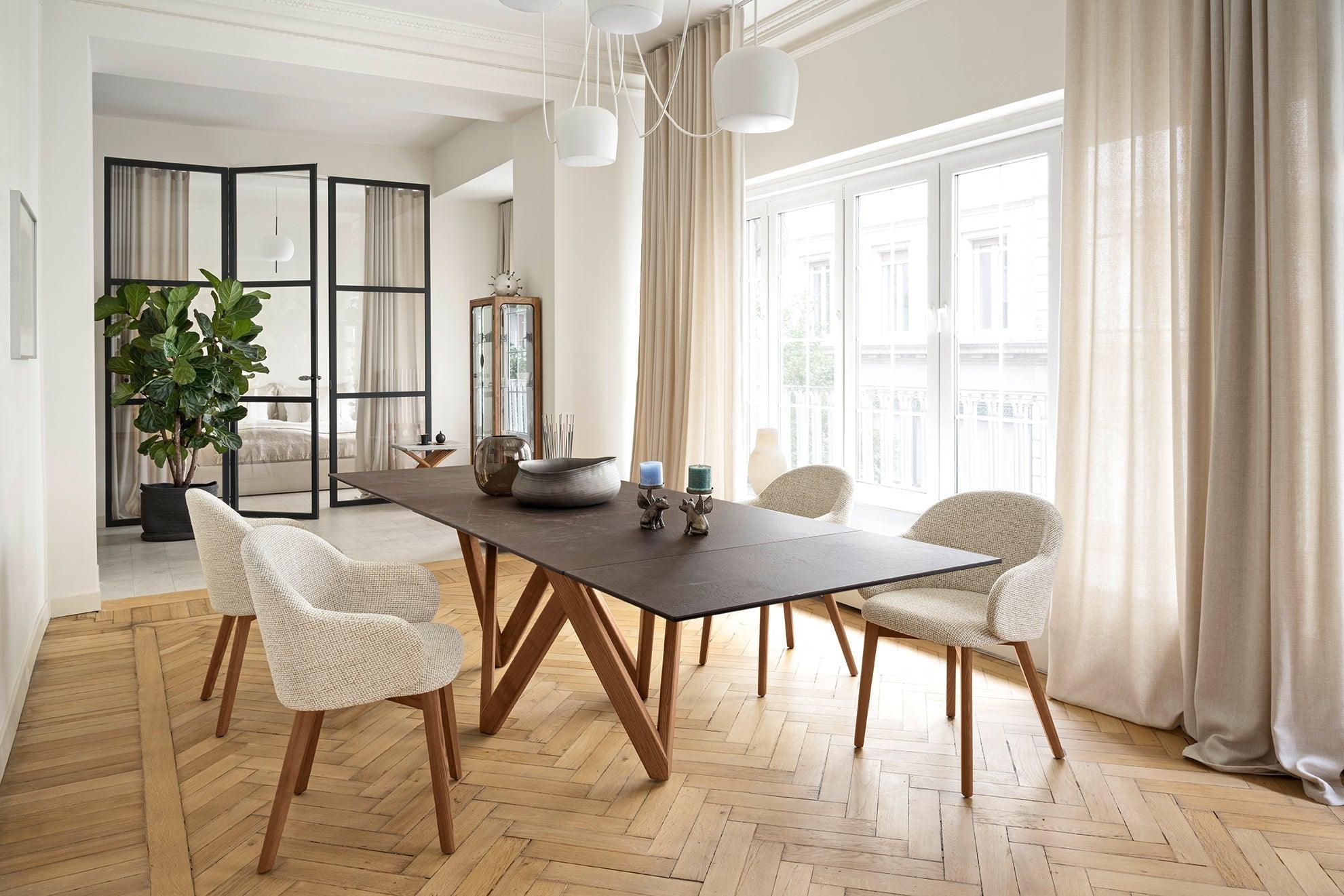 Stół prostokątny CARTESIO kremowy marmur z drewnianą podstawą Calligaris Eye on Design